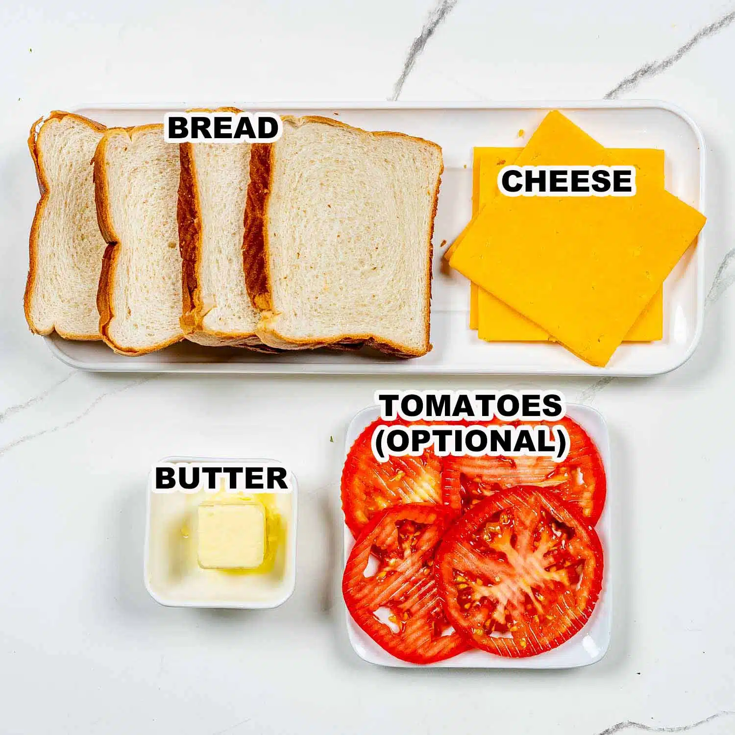 ingredients needed to make grilled cheese sandwiches.