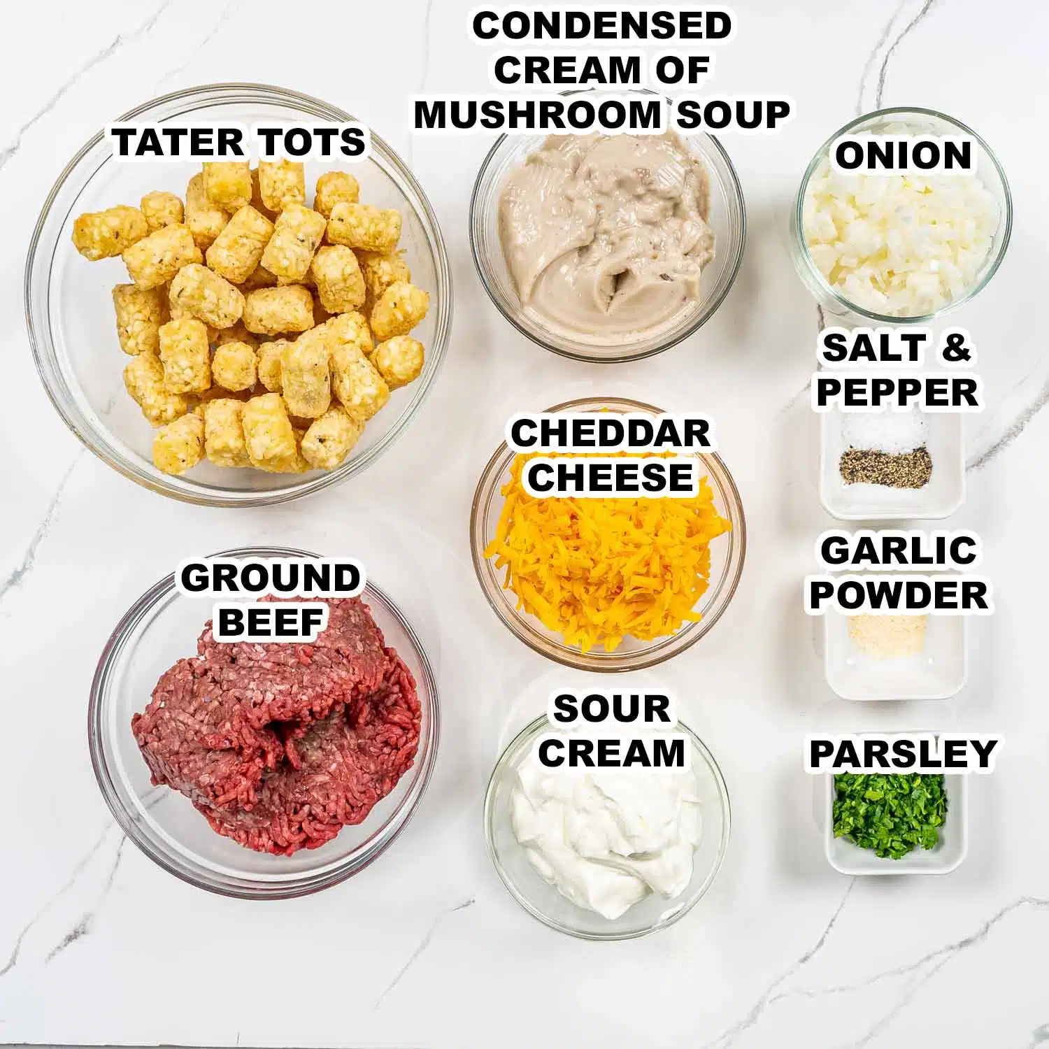 ingredients needed to make tater tot casserole.