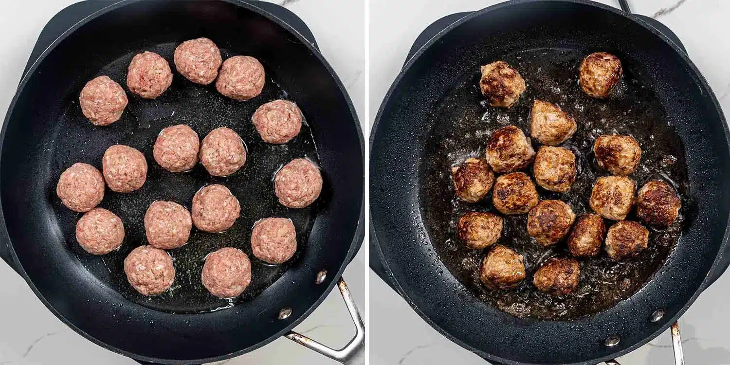 process shots showing how to make swedish meatballs.