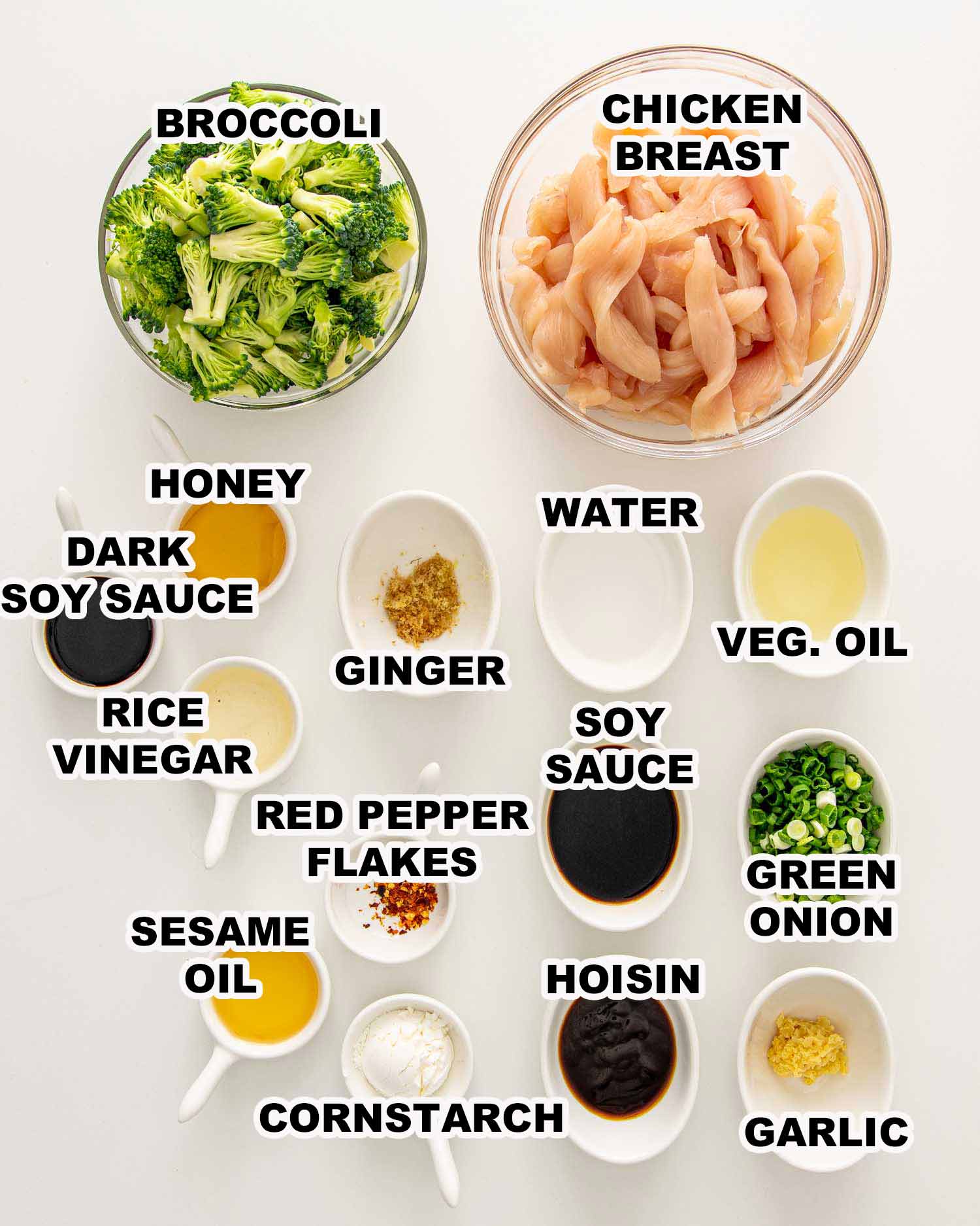 ingredients needed to make asian style chicken and broccoli.