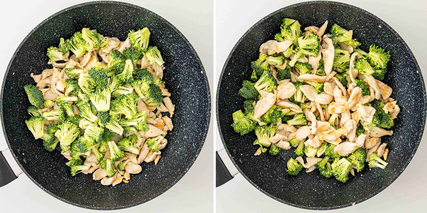 process shots showing how to make asian style chicken and broccoli.