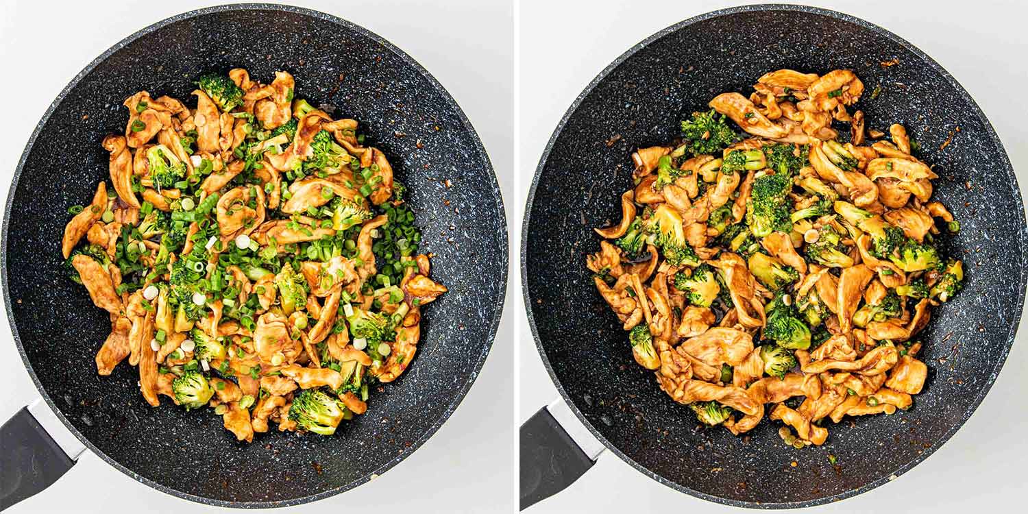 process shots showing how to make asian style chicken and broccoli.