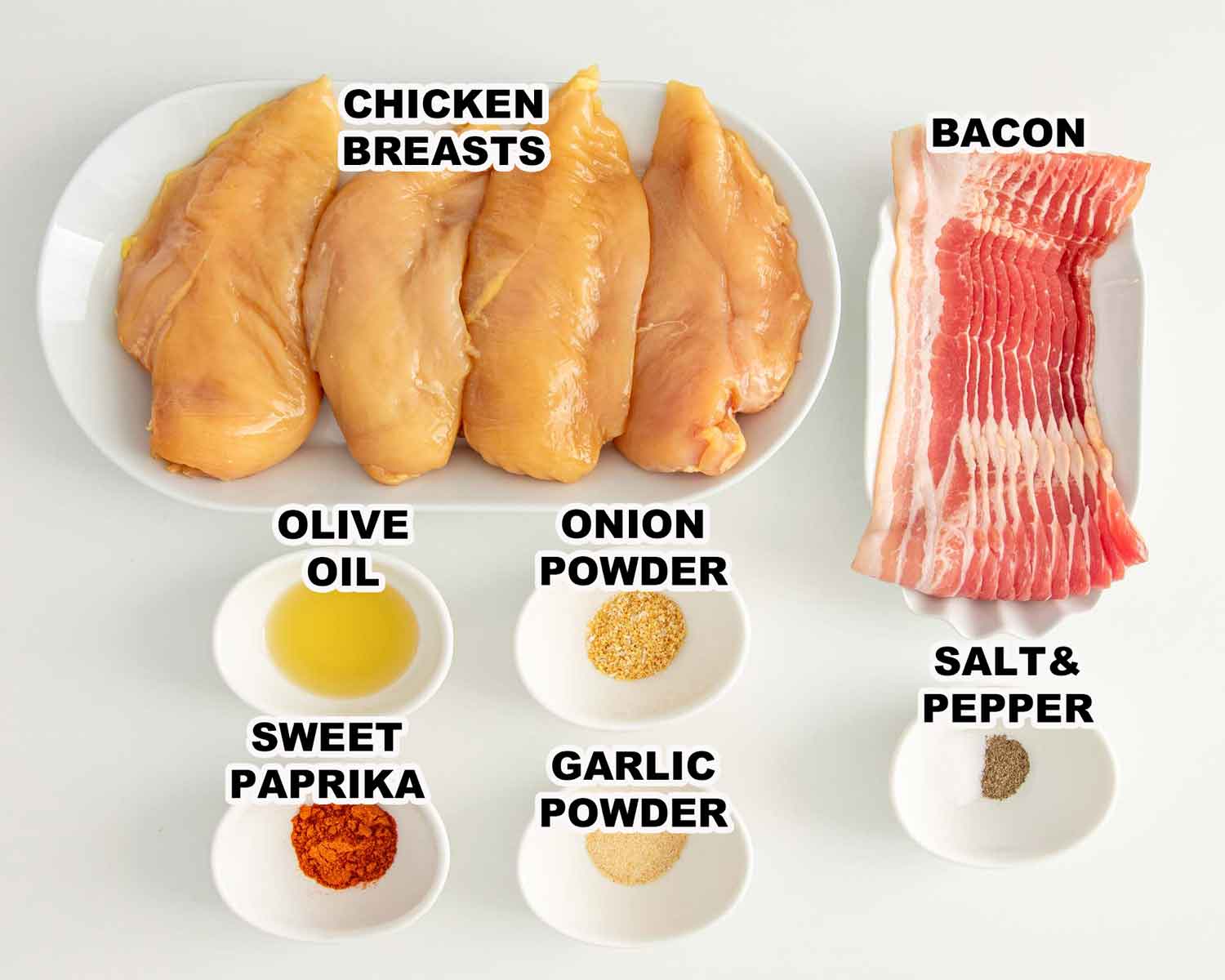 ingredients needed to make bacon wrapped chicken breast.