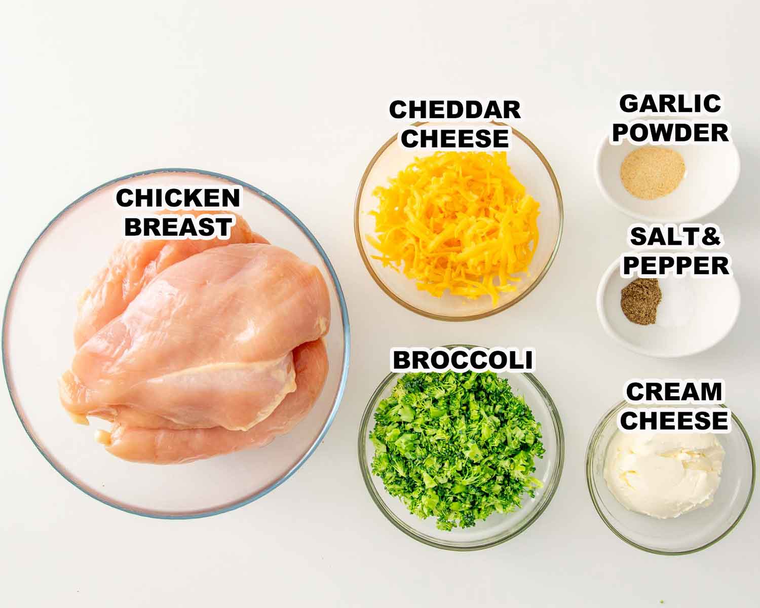ingredients needed to make broccoli cheese stuffed chicken breasts.