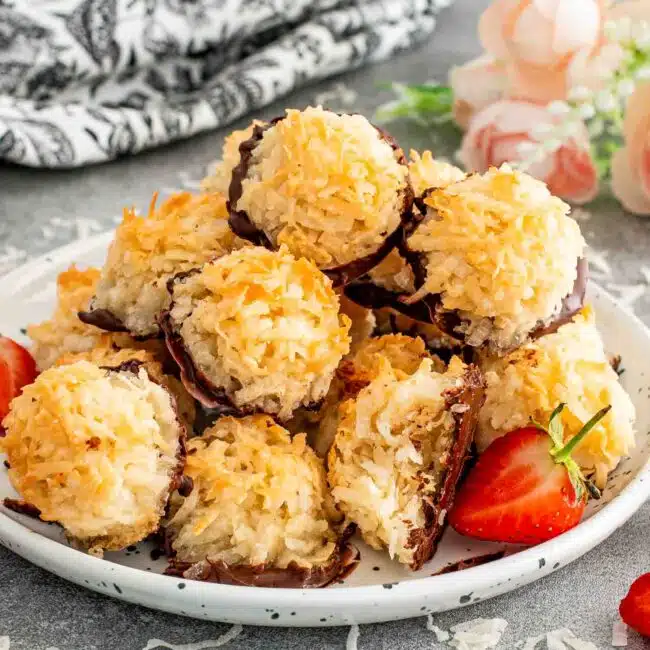 a plate piled high with coconut macaroons.