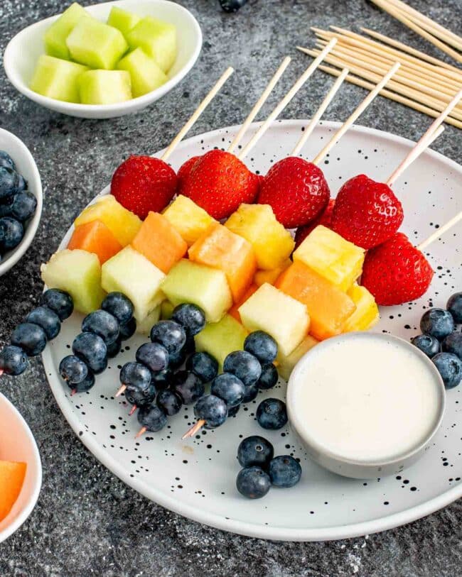 Rainbow Fruit Skewers with Yogurt Dip - Craving Home Cooked
