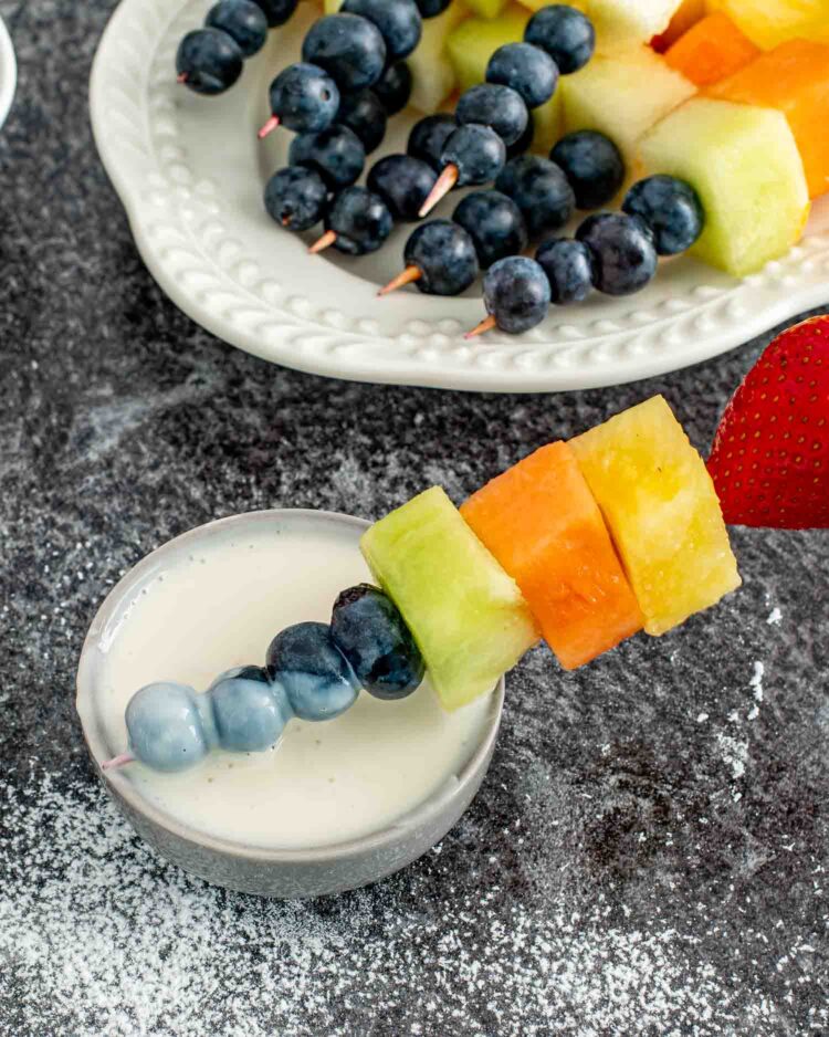 Rainbow Fruit Skewers with Yogurt Dip - Craving Home Cooked