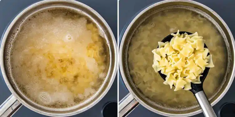 cooking egg noodles.