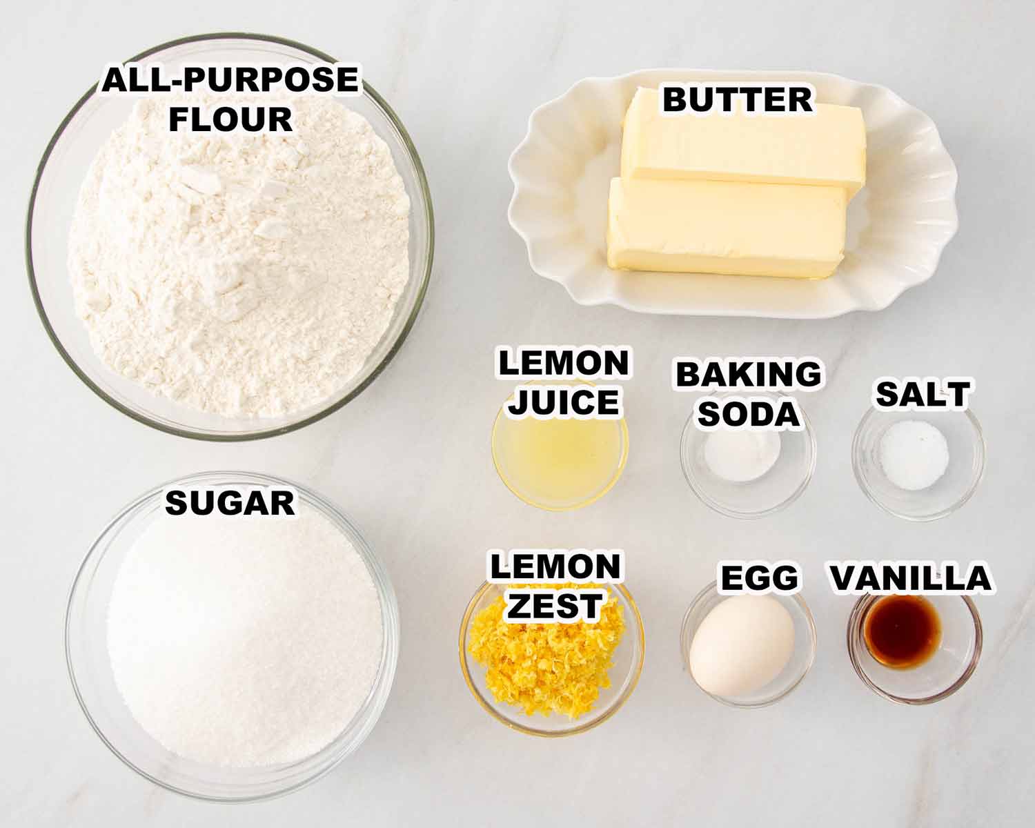 ingredients needed to make lemon sugar cookies.