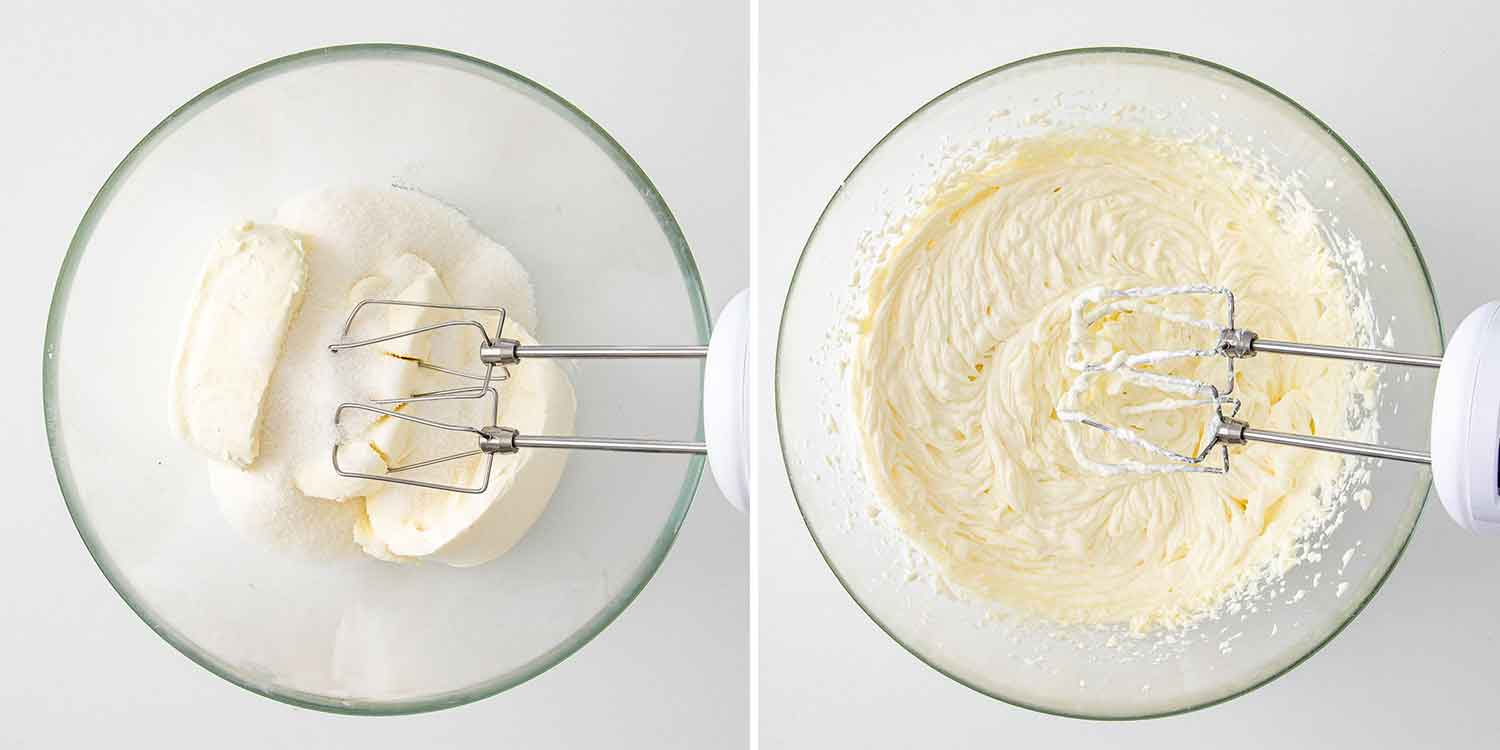 process shots showing how to make new york style cheesecake.