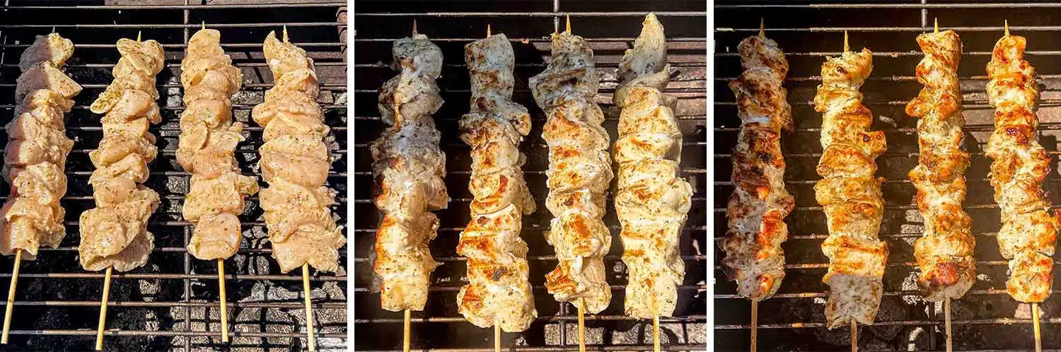 process shots showing how to make chicken souvlaki.