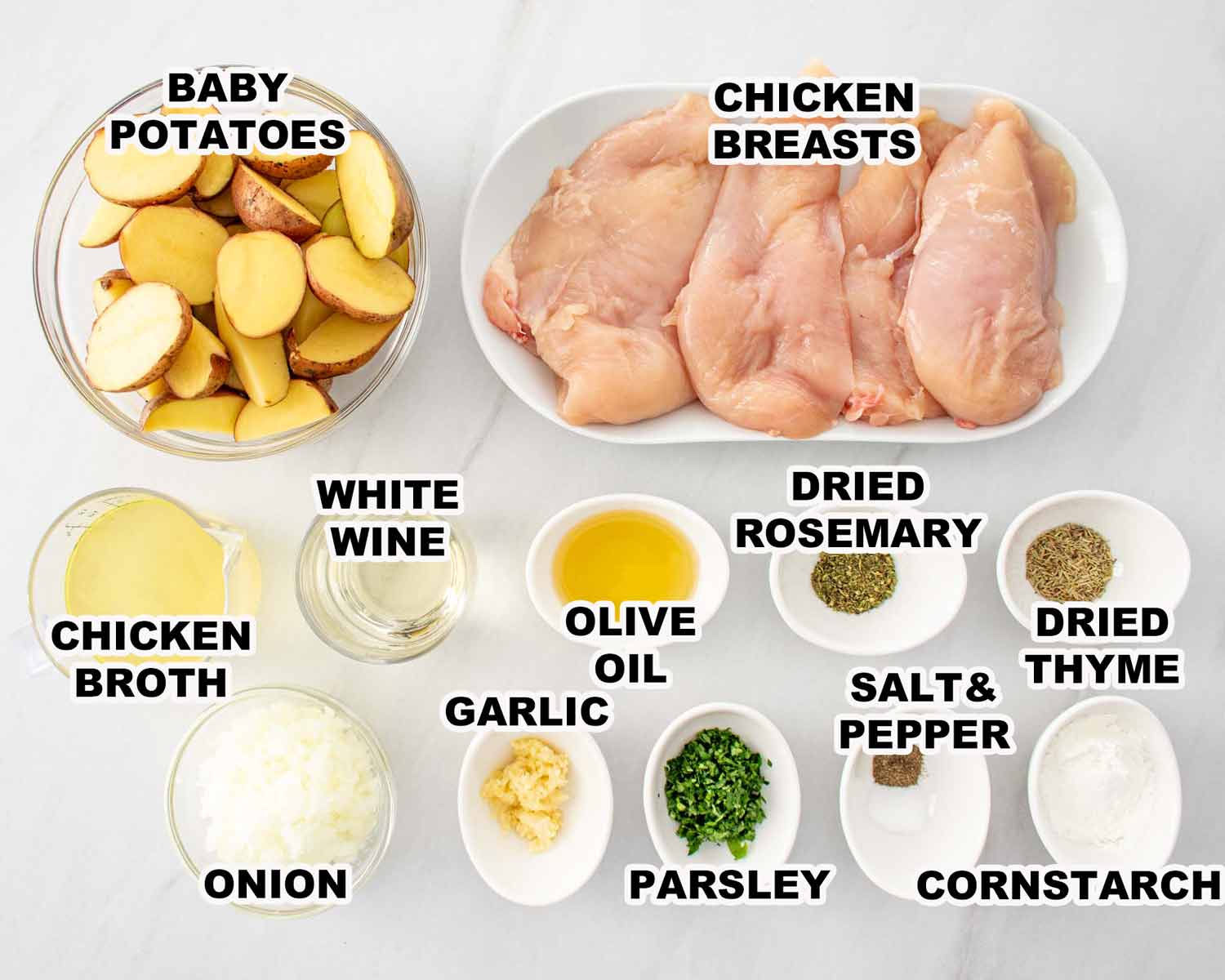 ingredients needed to make crockpot chicken and potatoes.