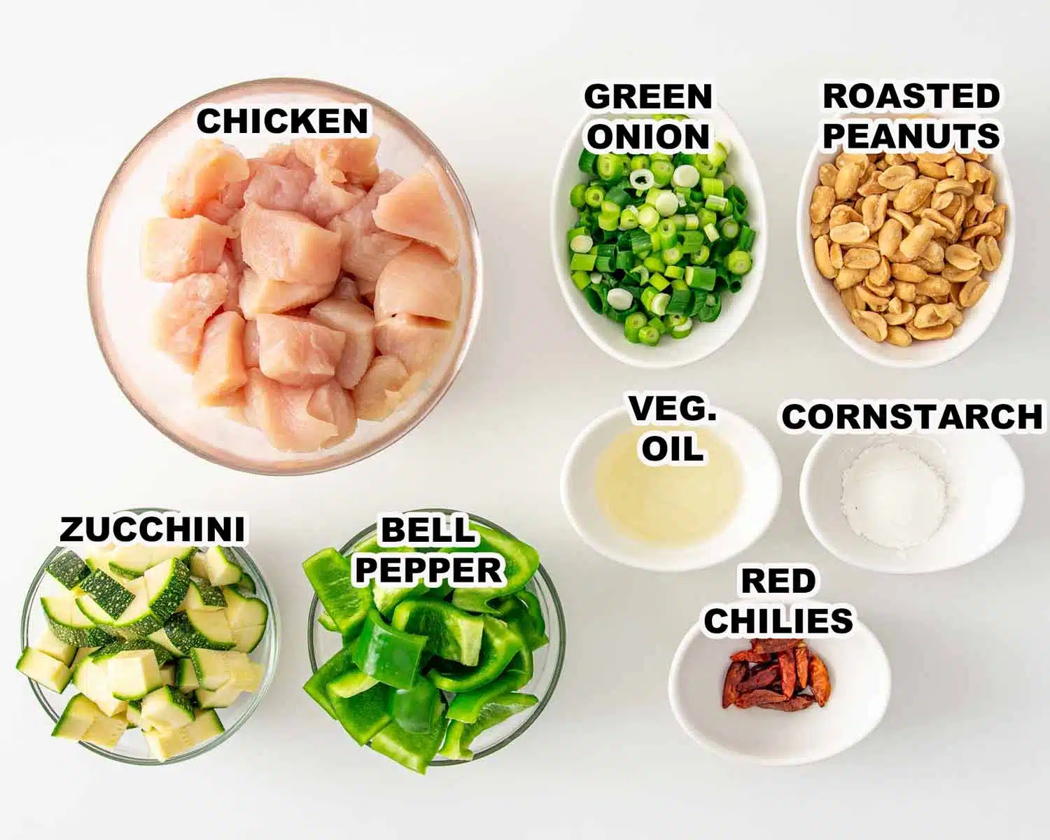 ingredients needed to make kung pao chicken.