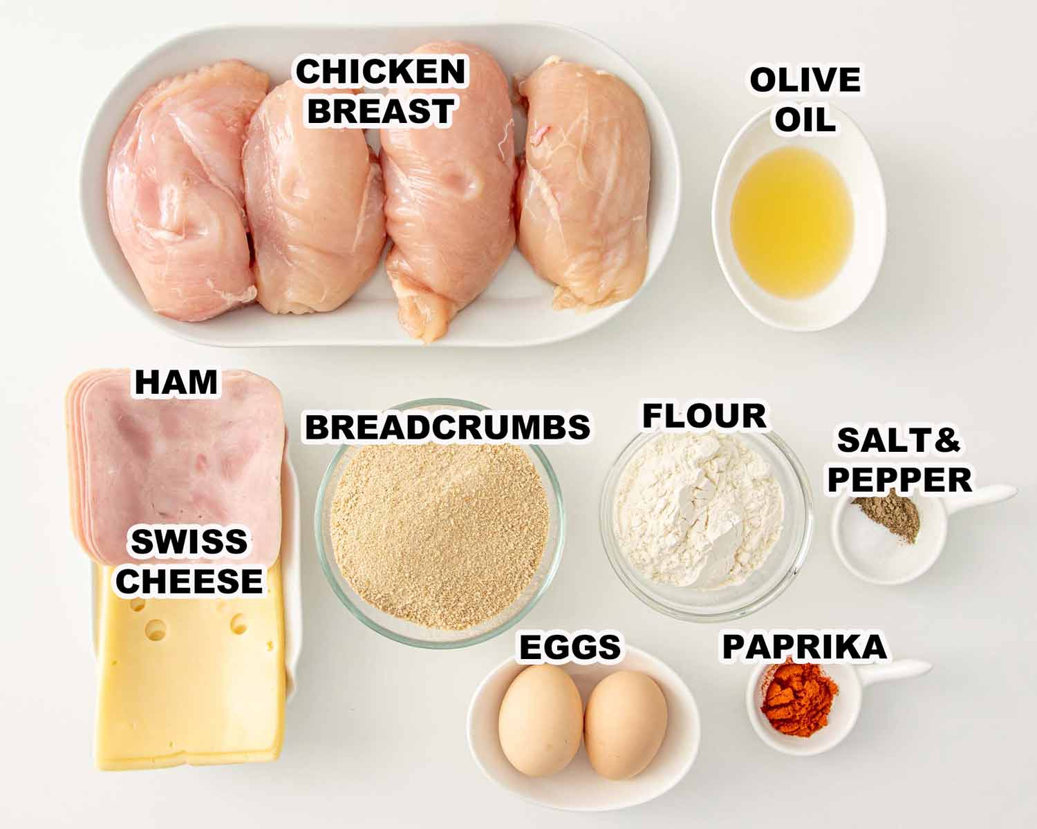 ingredients needed to make chicken cordon bleu.