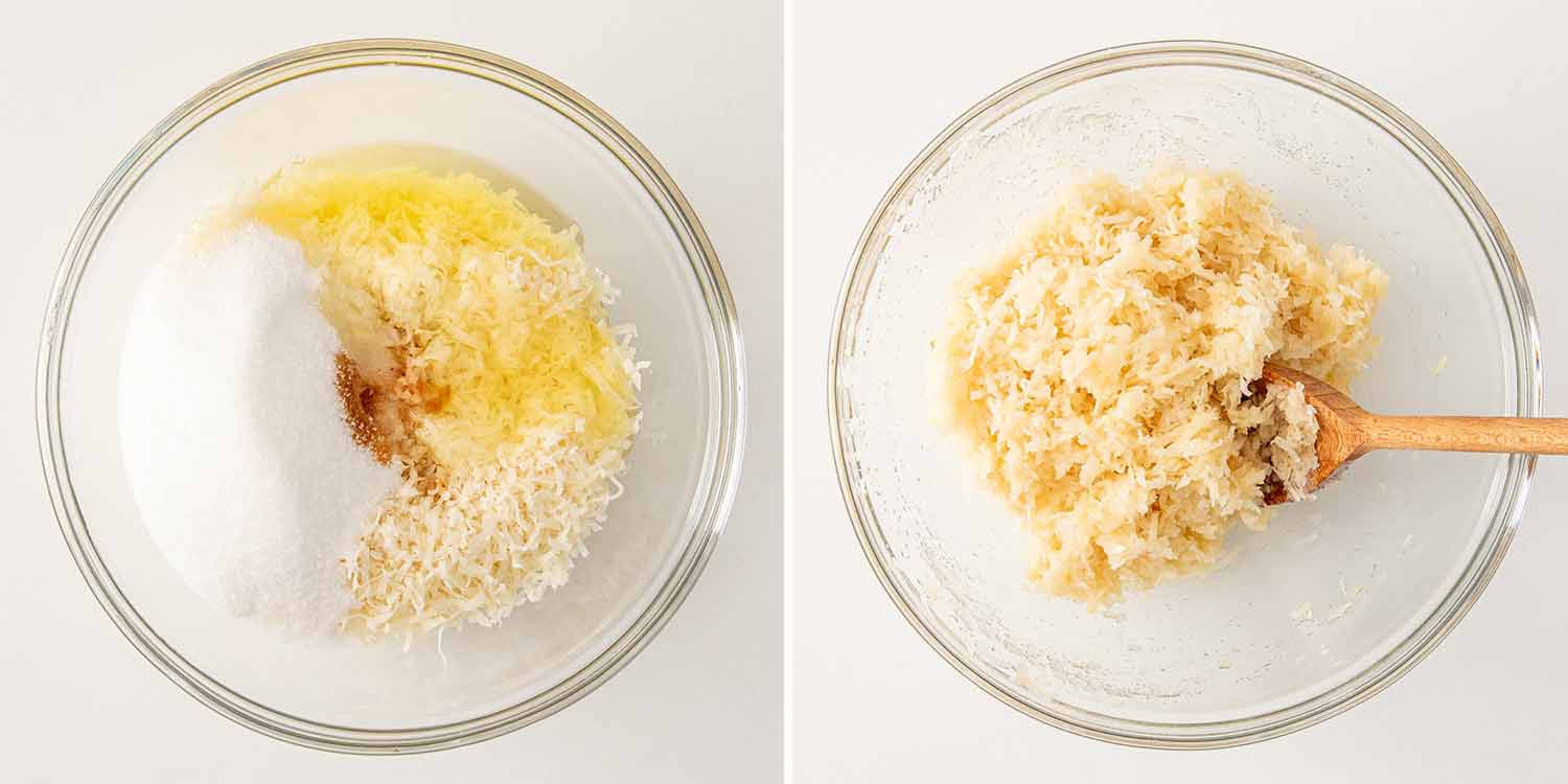 process shots showing how to make coconut macaroons.