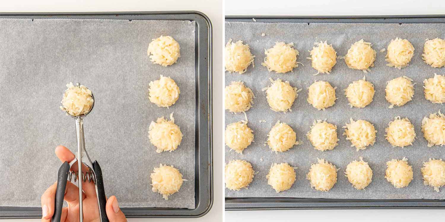 process shots showing how to make coconut macaroons.