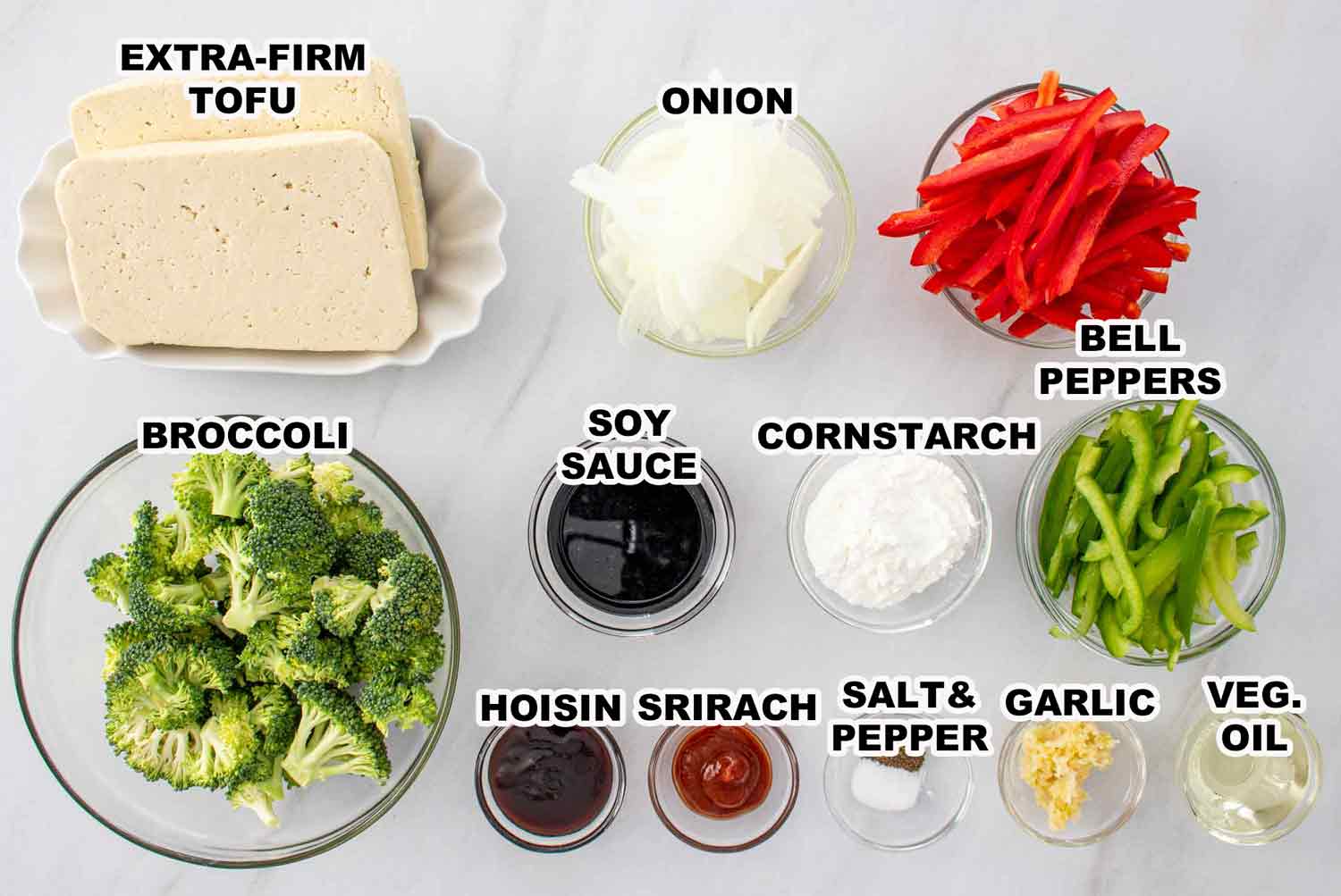 ingredients needed to make skillet spicy tofu stir fry.