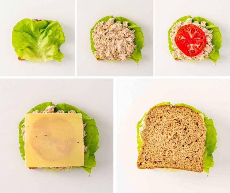process shots showing how to make tuna salad sandwich.