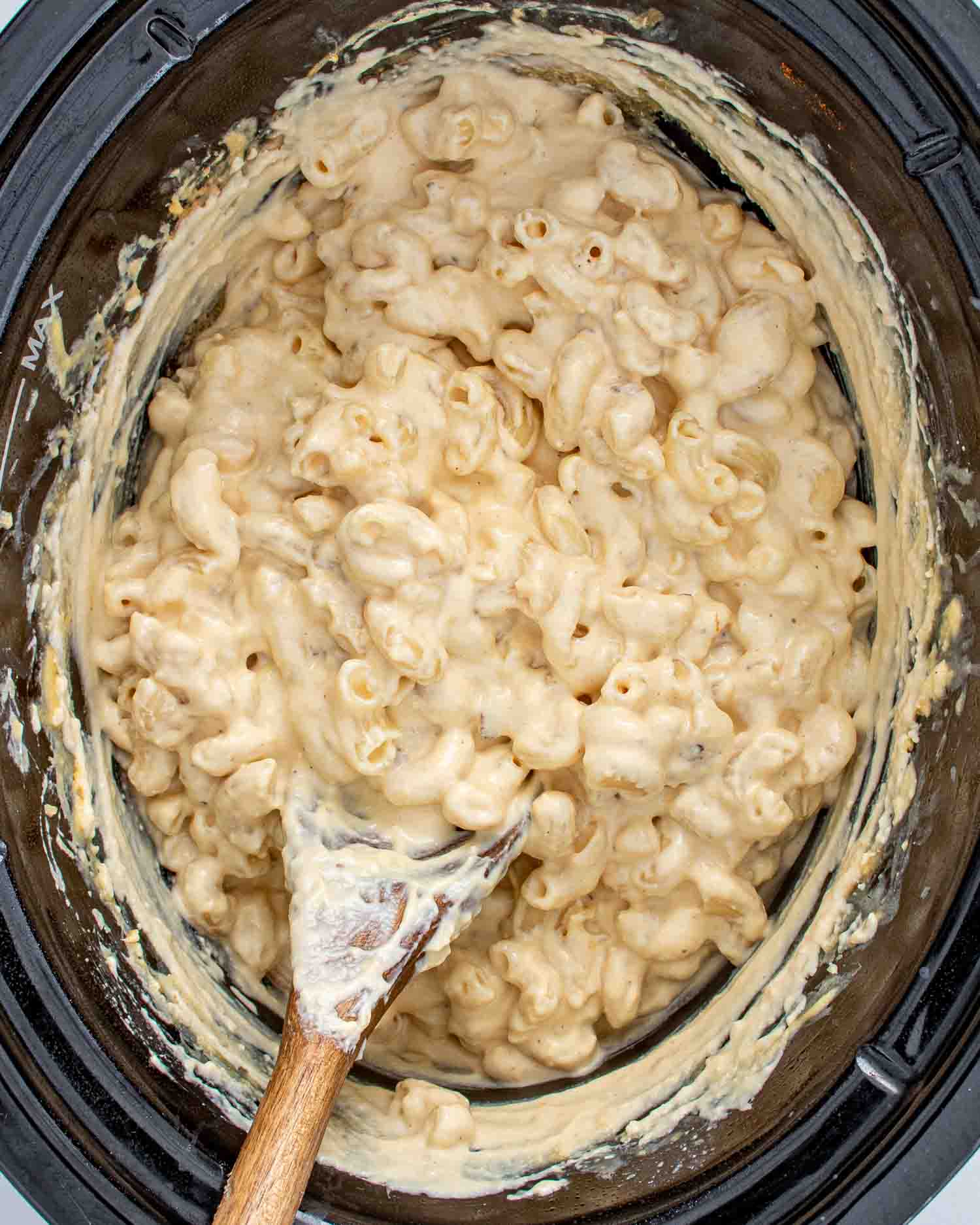 mac and cheese in a crockpot.