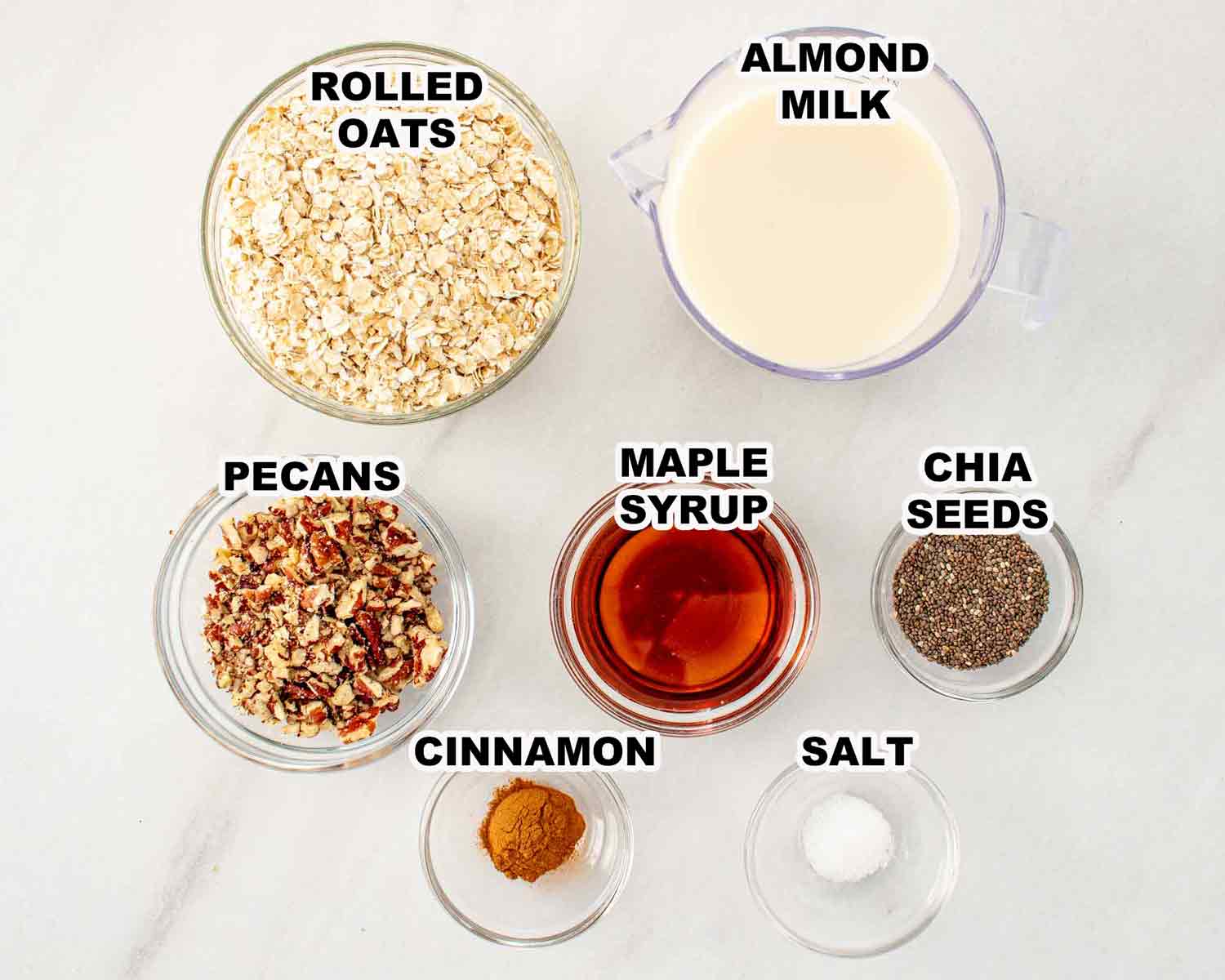 ingredients needed to make maple pecan overnight oats.