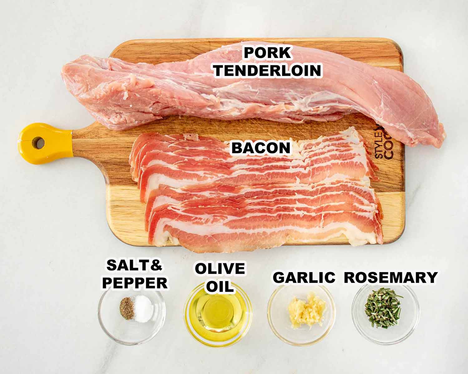 ingredients needed to make bacon wrapped pork tenderloin.