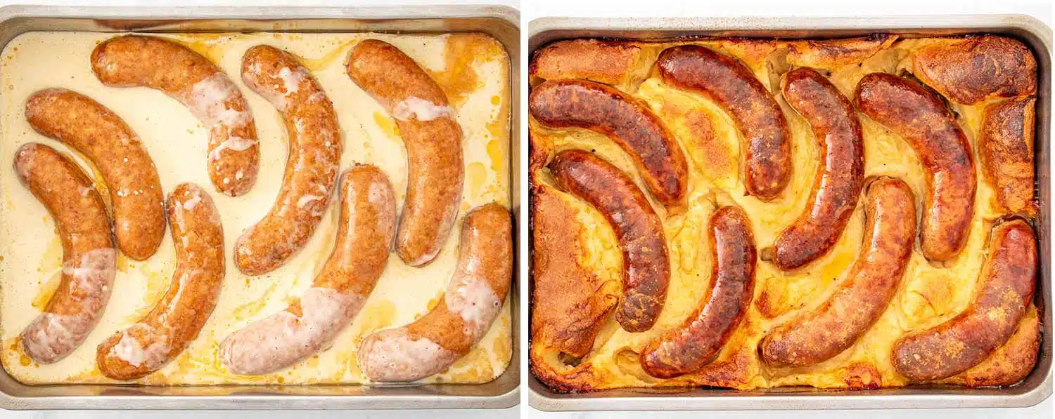 process shots showing how to make toad in the hole.