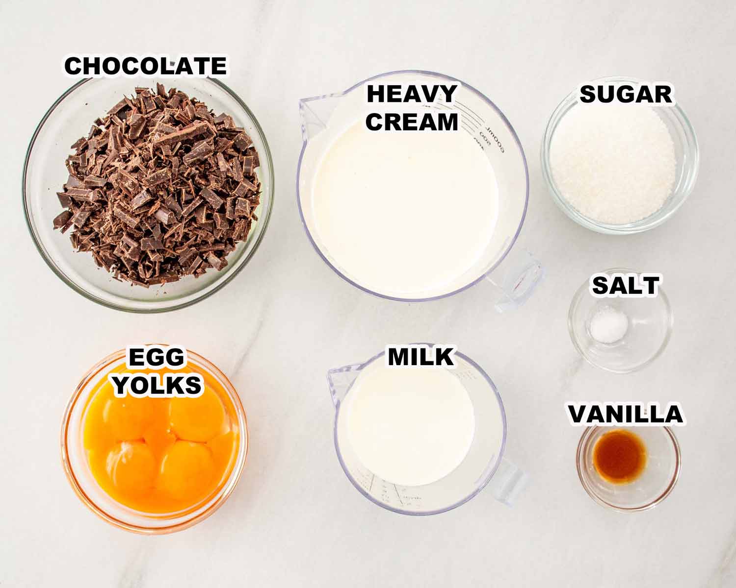 ingredients needed to make chocolate pots de creme.