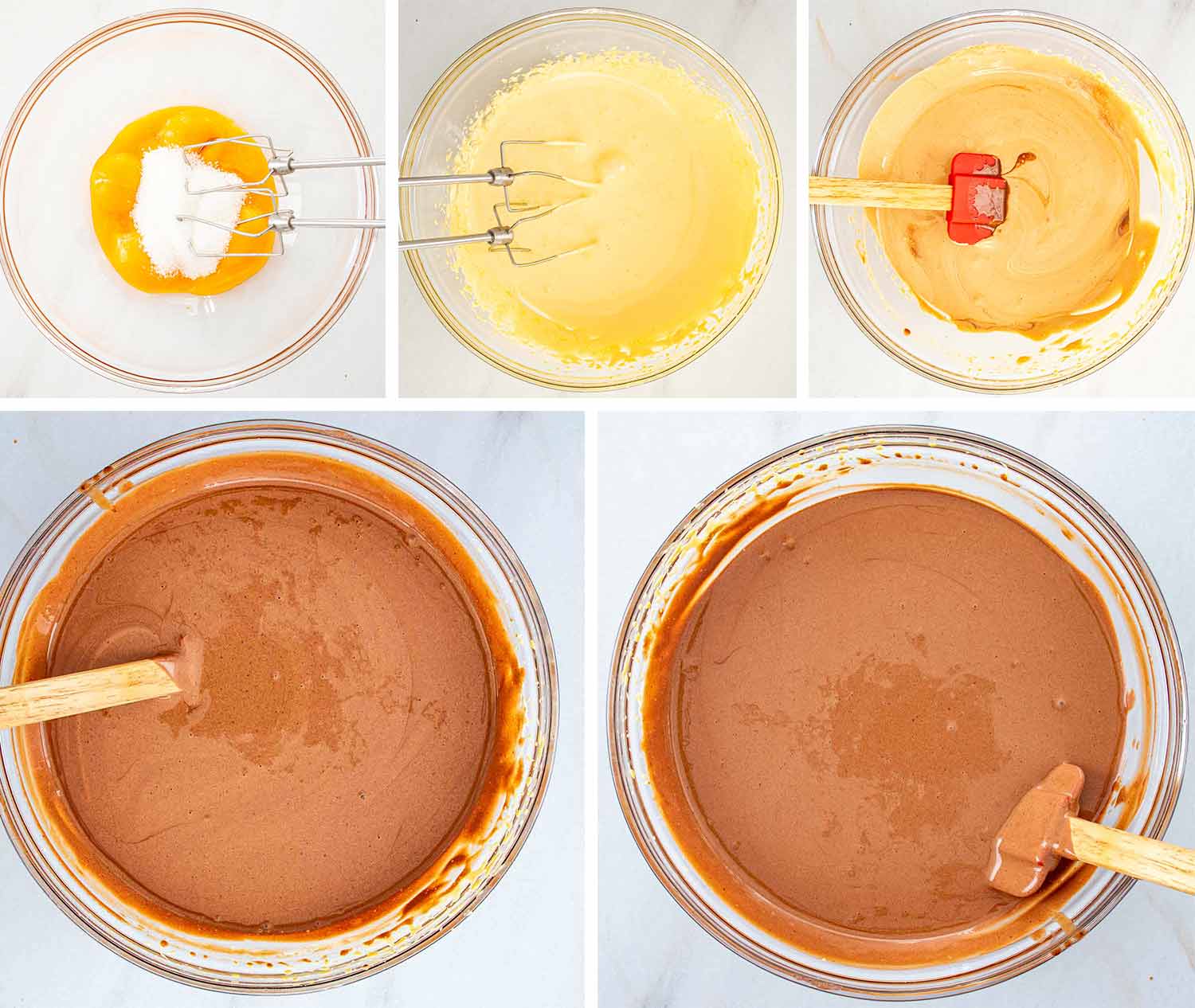 process shots showing how to make chocolate pots de creme.