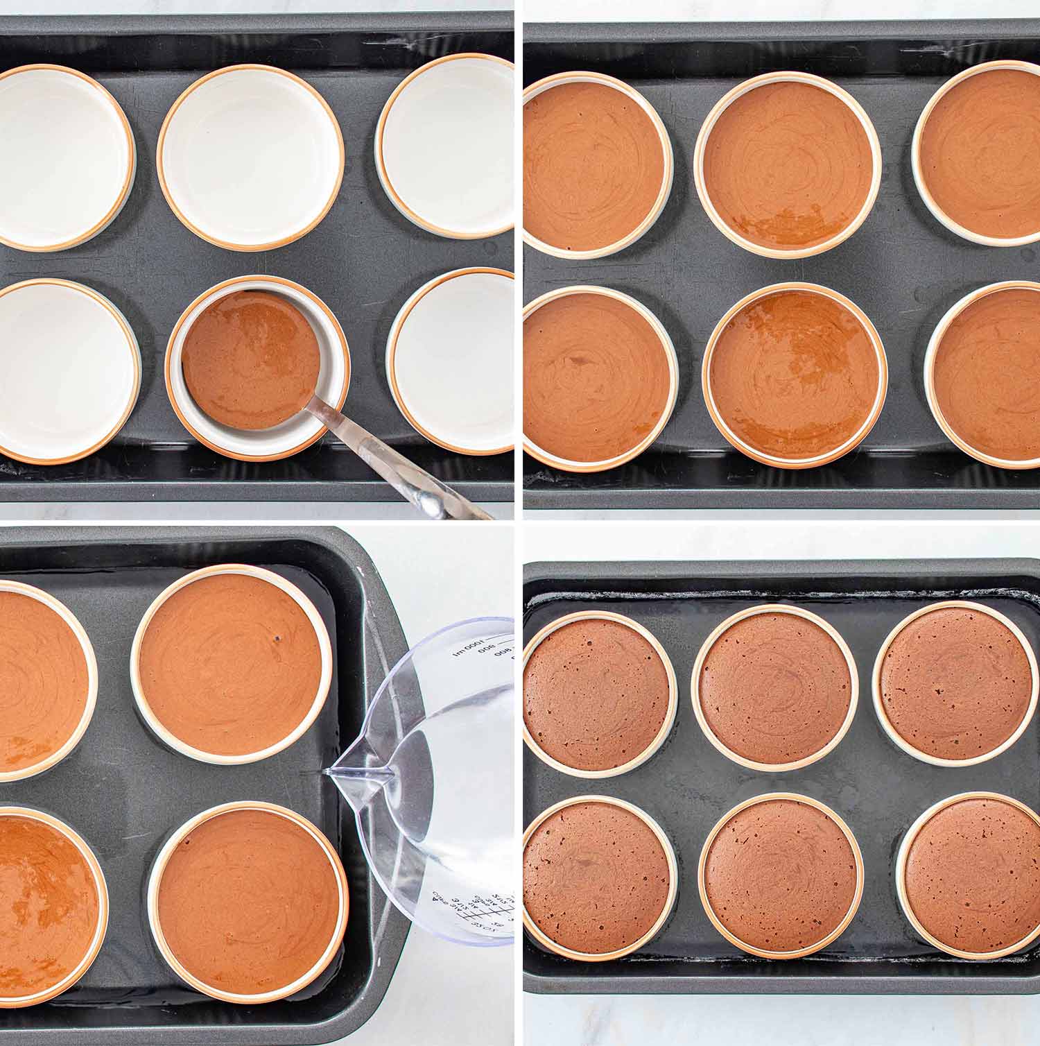 process shots showing how to make chocolate pots de creme.