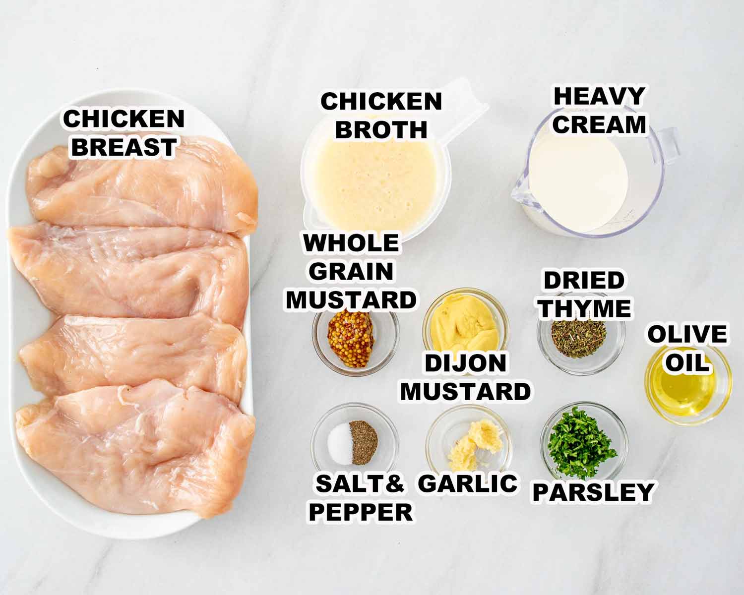 ingredients needed to make creamy mustard chicken.