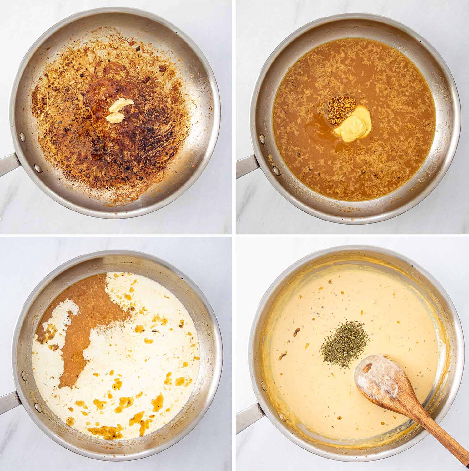 process shots showing how to make creamy mustard chicken.