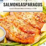 pin for air fryer salmon and asparagus.
