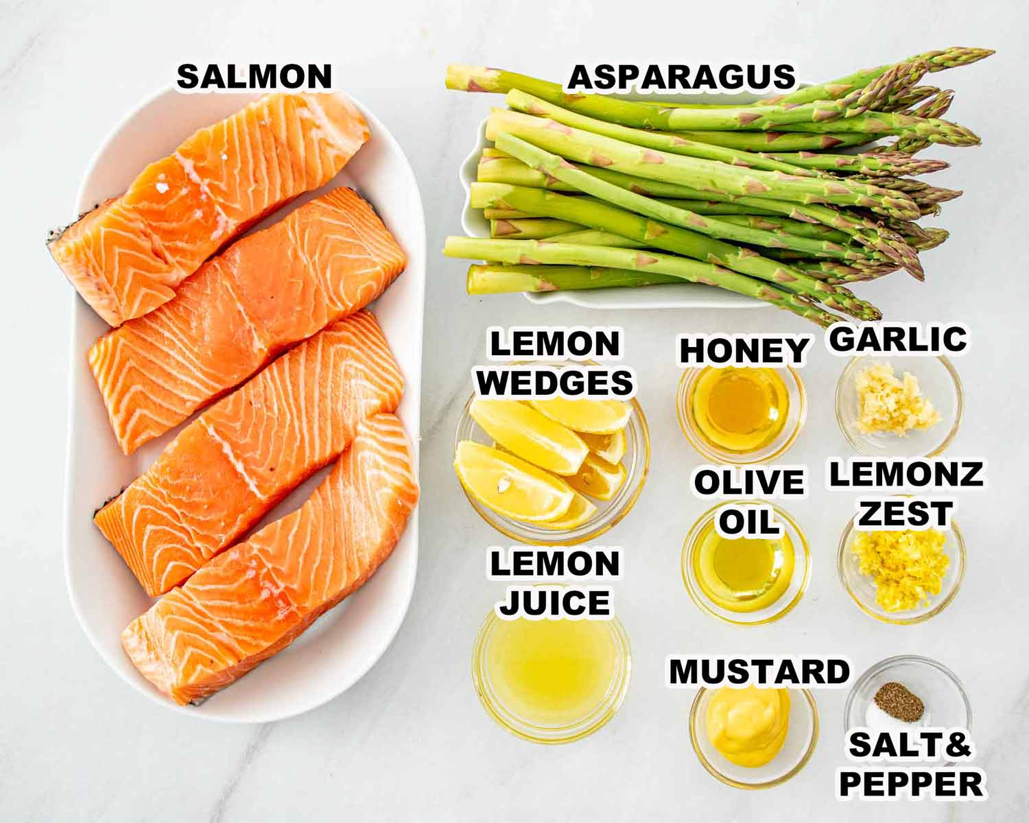 ingredients needed to make air fryer salmon and asparagus.