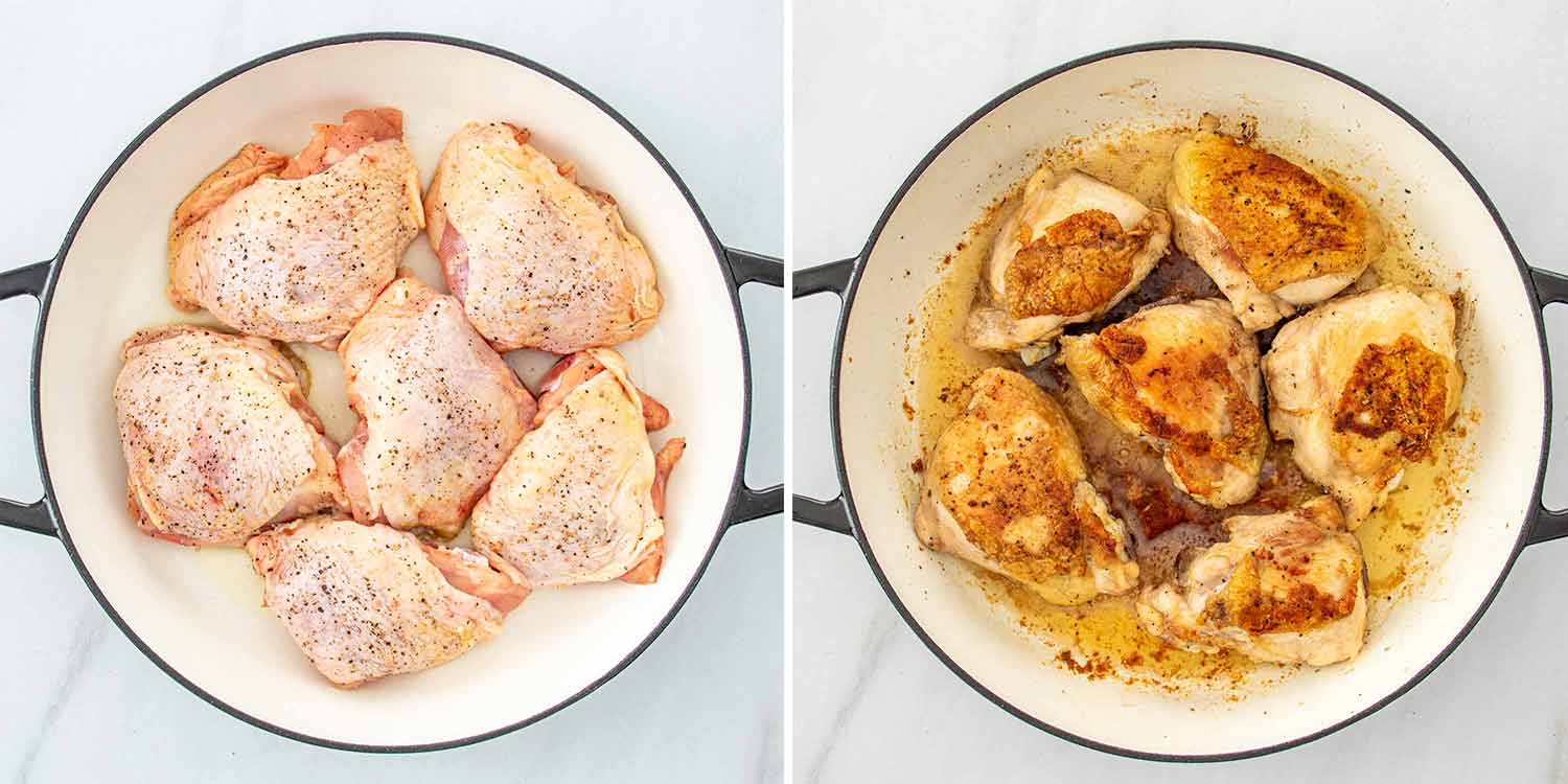 process shots showing how to make french chicken casserole.
