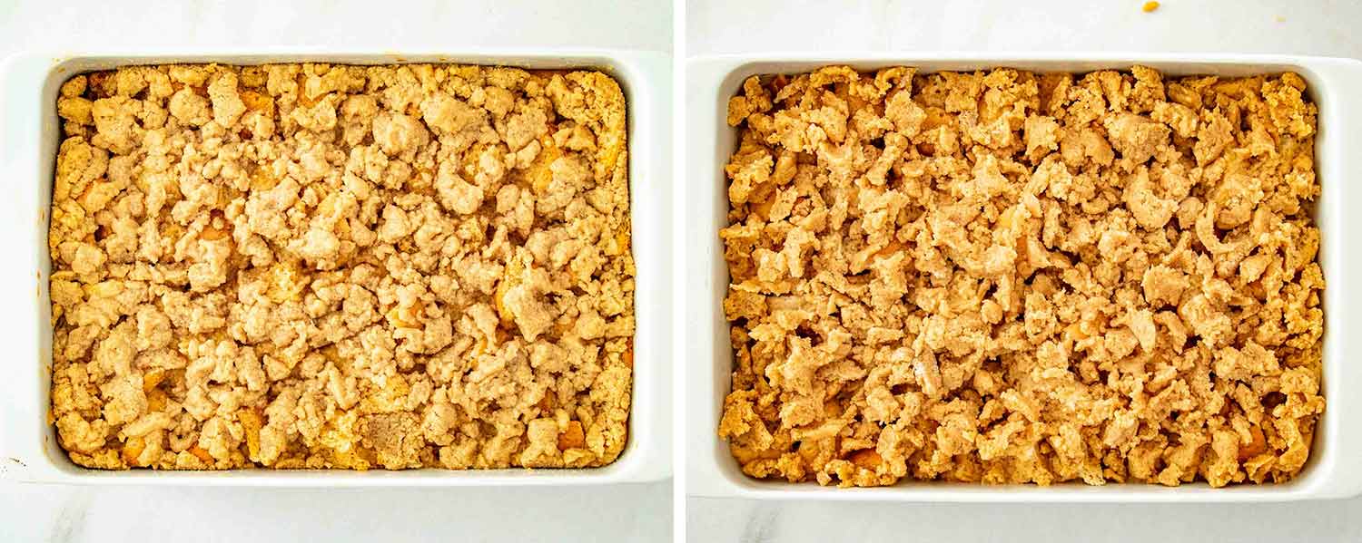 process shots showing how to make french toast casserole.