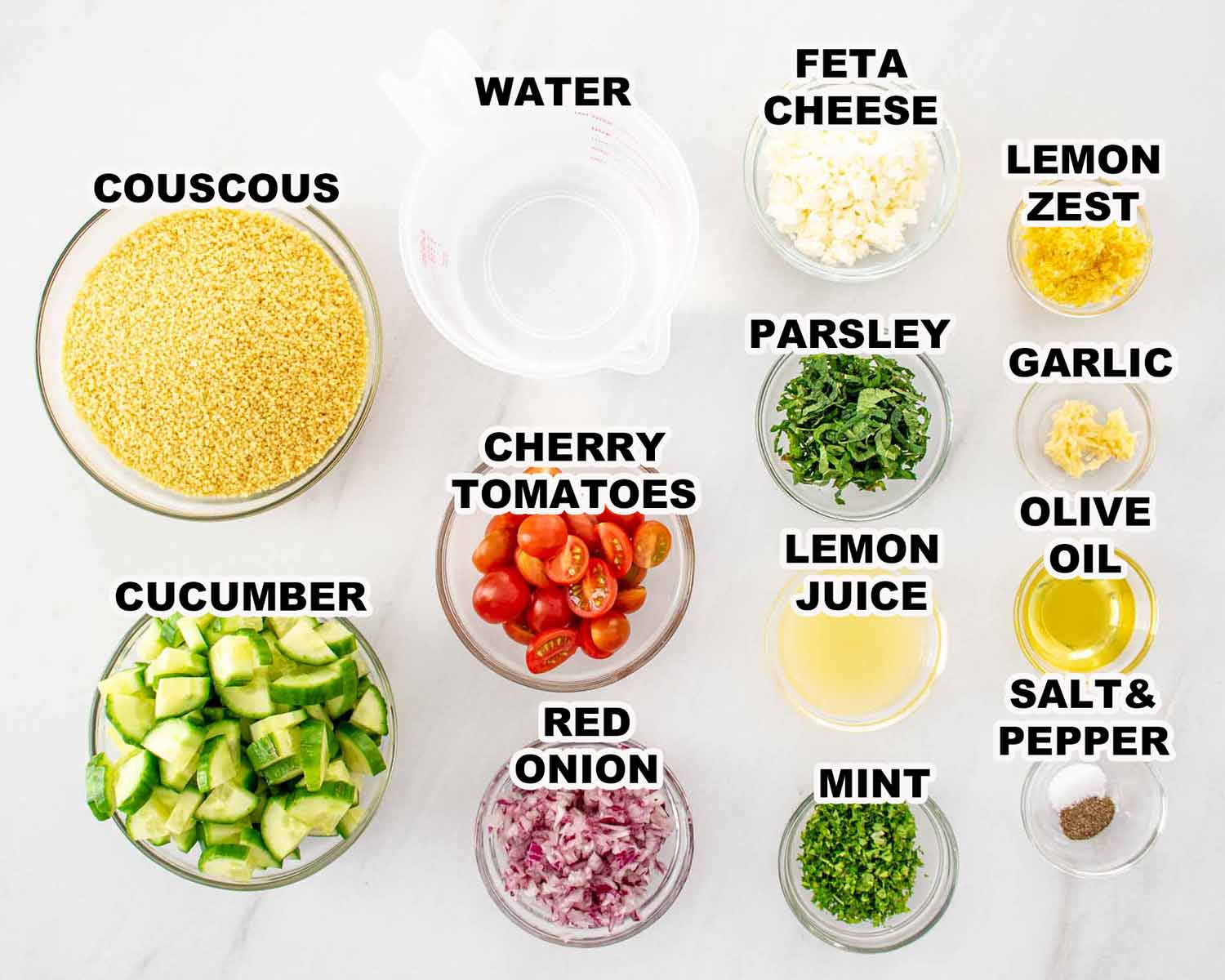 ingredients needed to make lemon cucumber couscous salad.