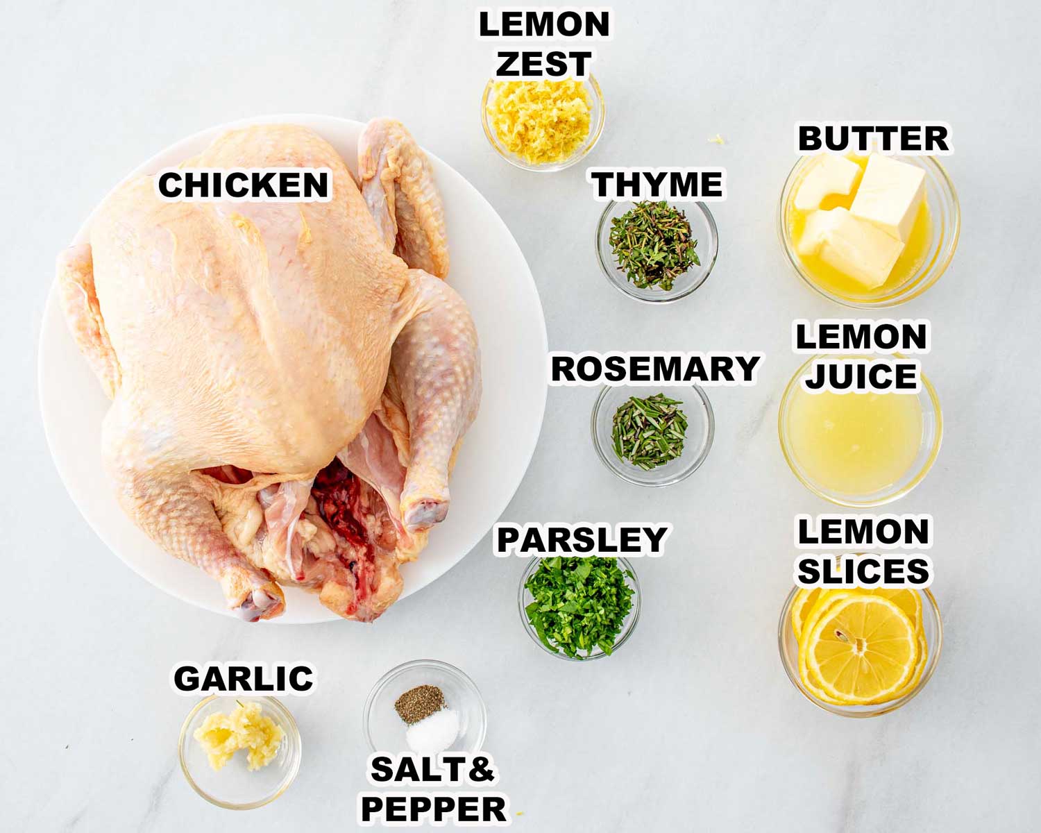 ingredients needed to make spatchcock chicken.