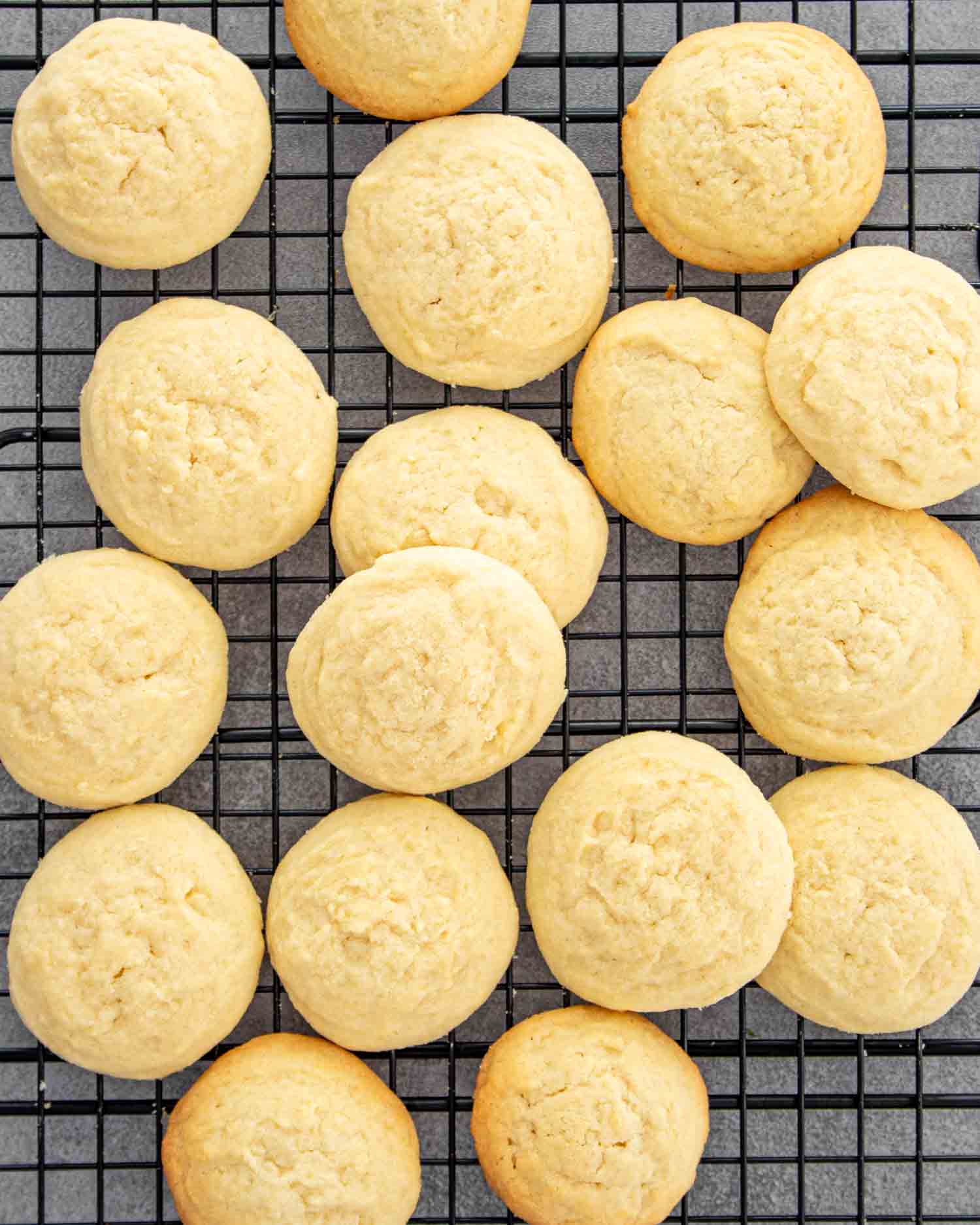 butter cookies cooling on a cooling rack.