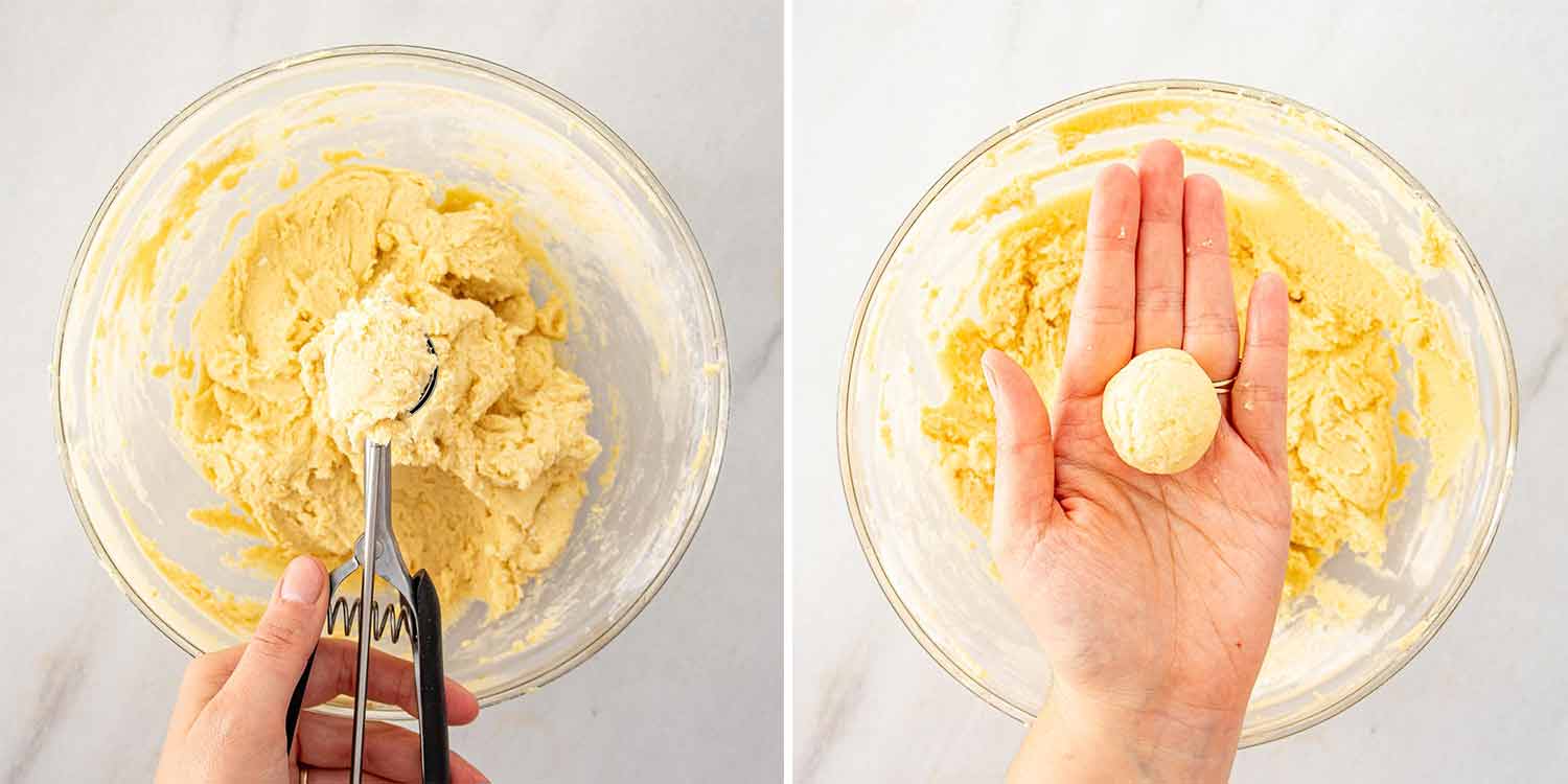 process shots showing how to make butter cookies.