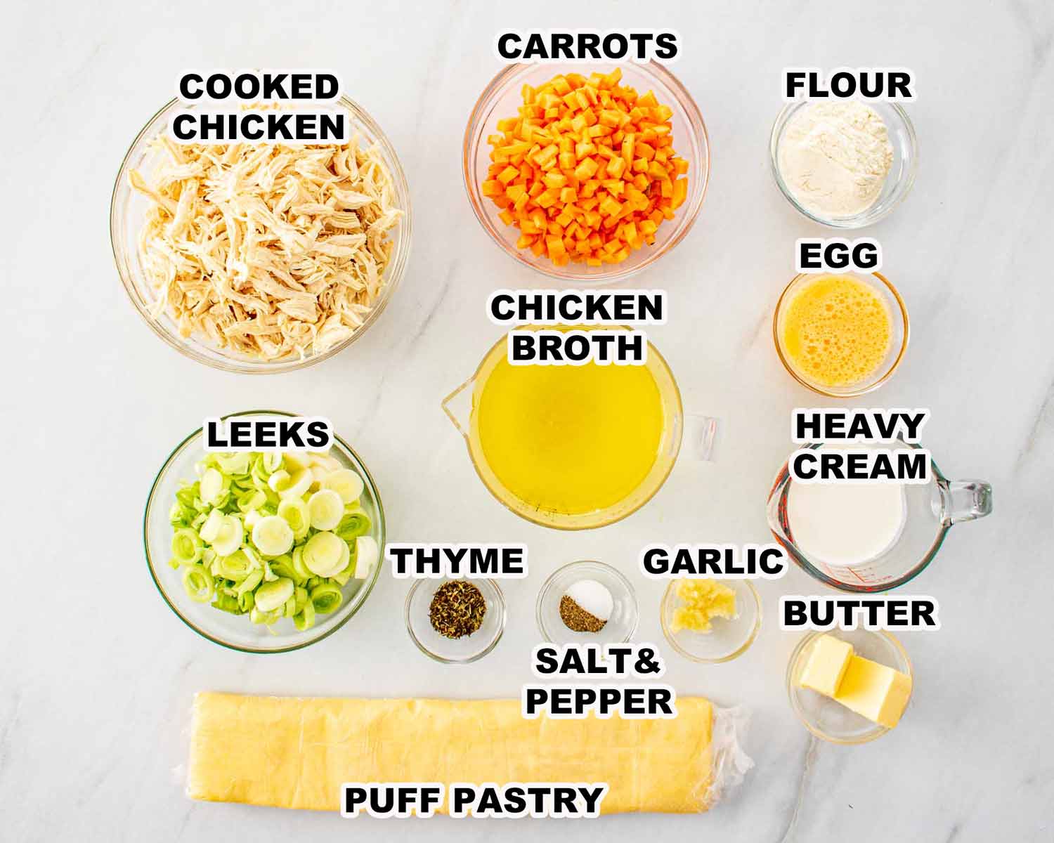 ingredients needed to make chicken and leek pie.