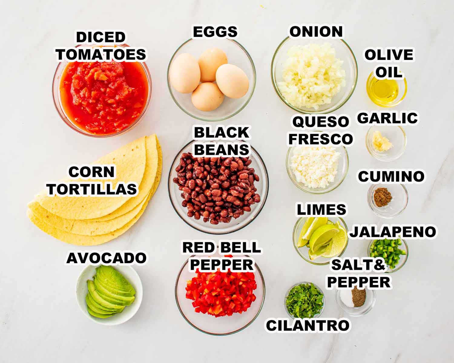 ingredients needed to make huevos rancheros.