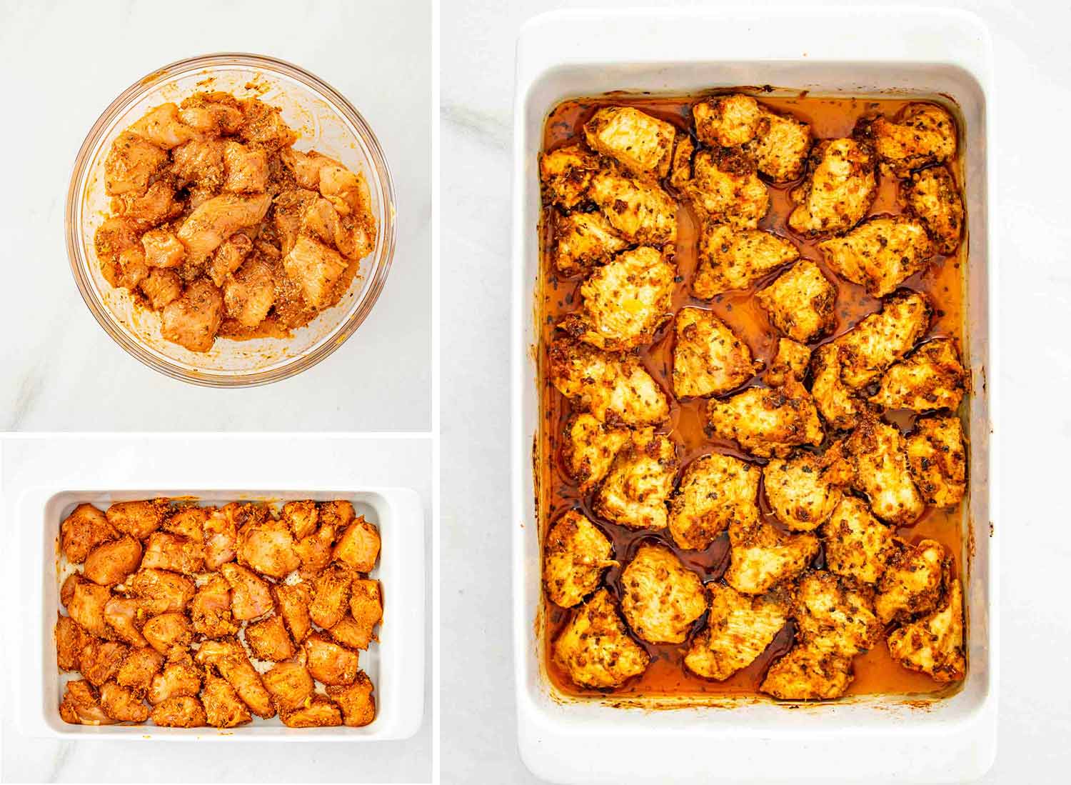 process shots showing how to make oven baked chicken bites.
