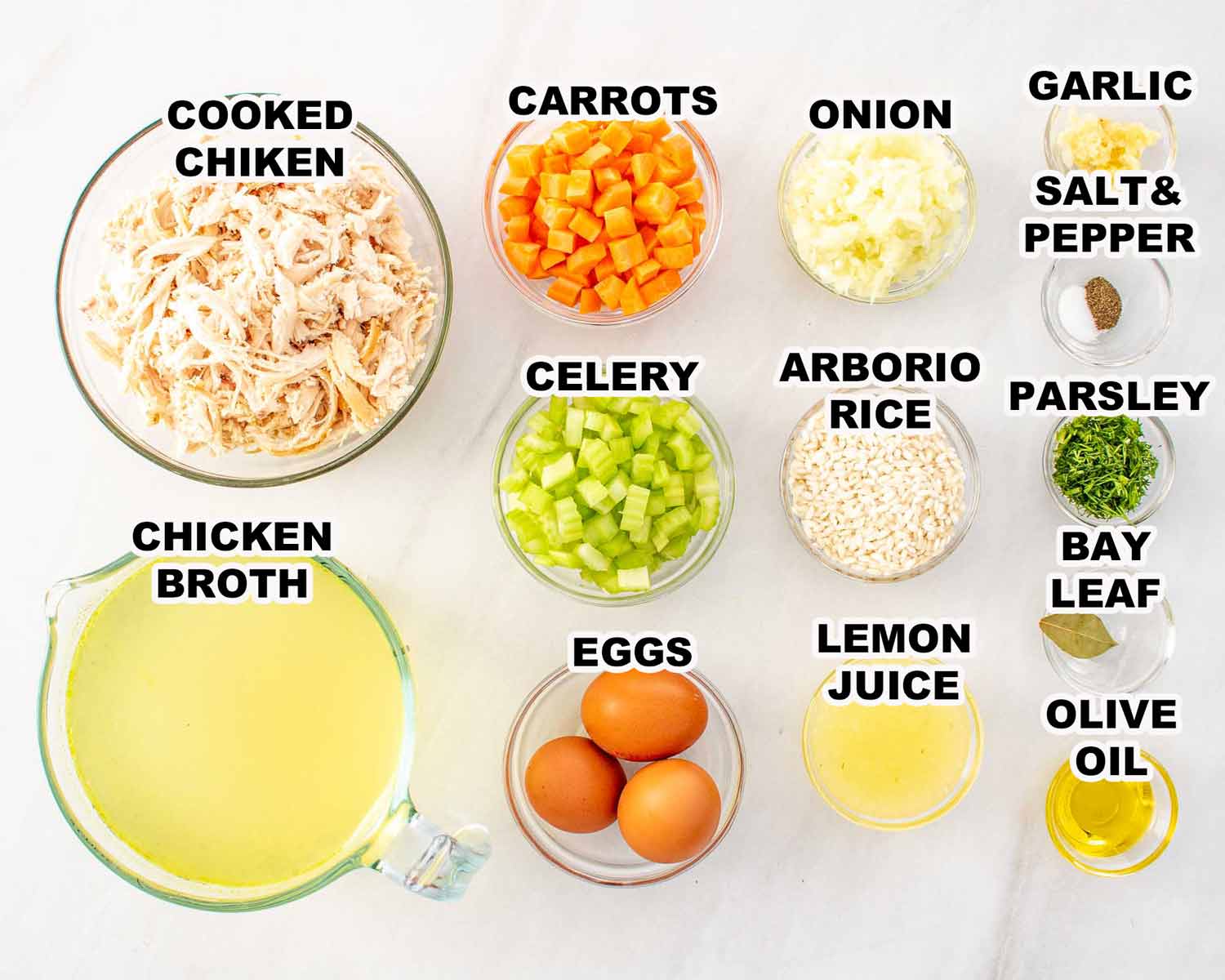 ingredients needed to make greek lemon chicken soup.