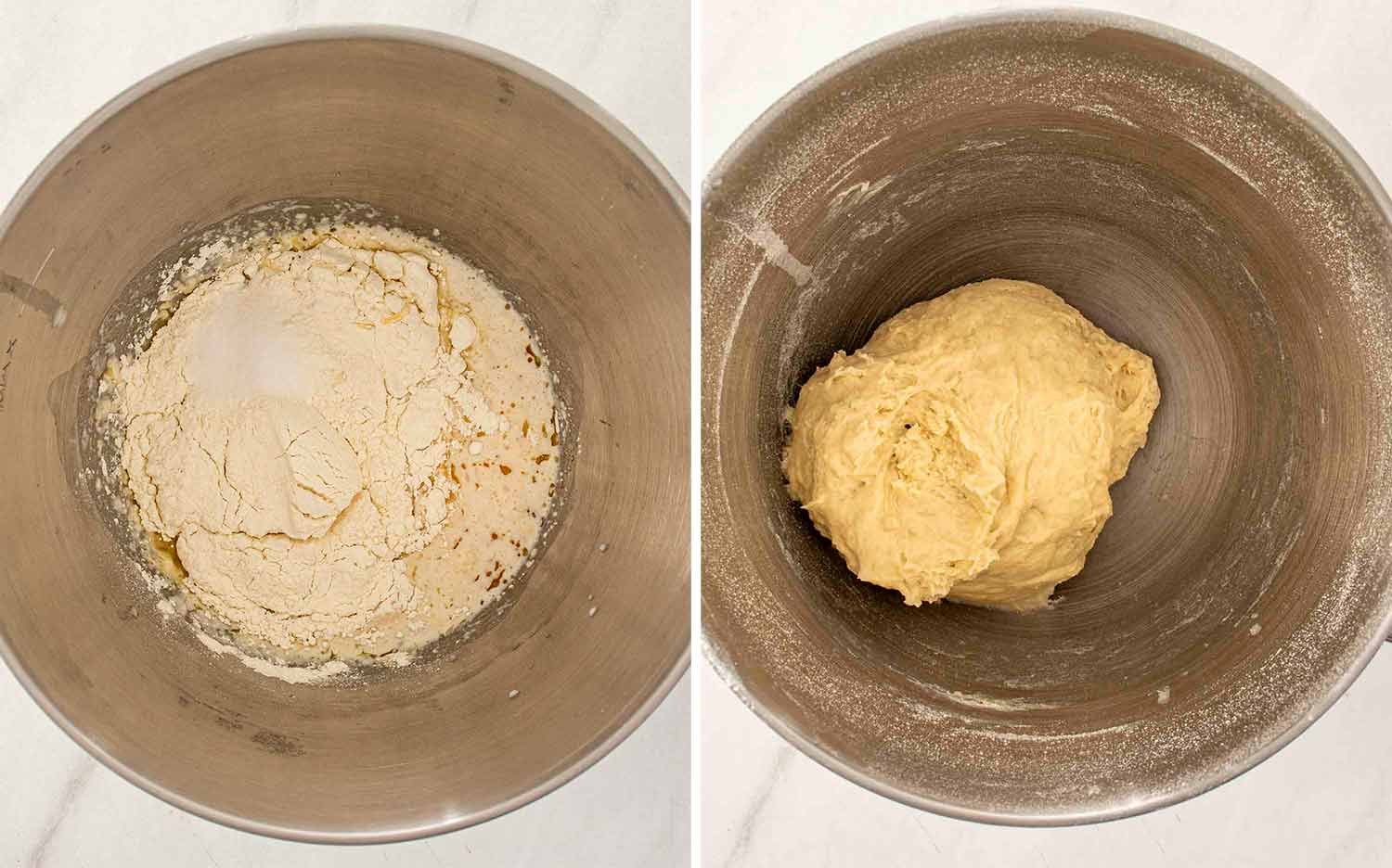 process shots showing how to make garlic herb pull apart rolls.
