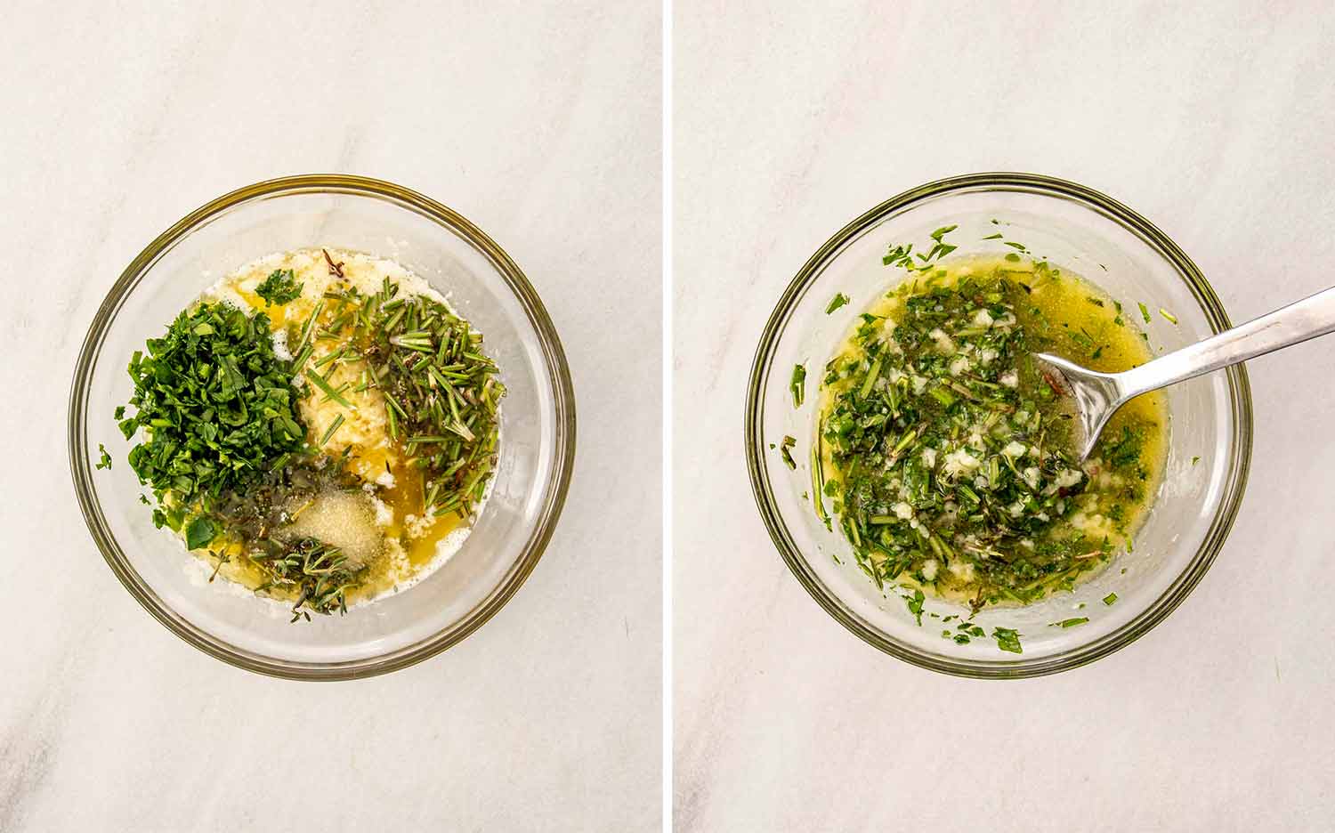 process shots showing how to make garlic herb pull apart rolls.