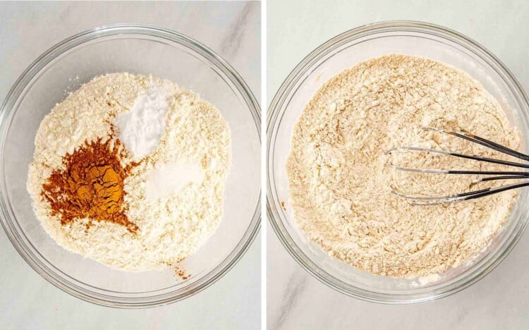 process shots showing how to make pumpkin spice blondies.