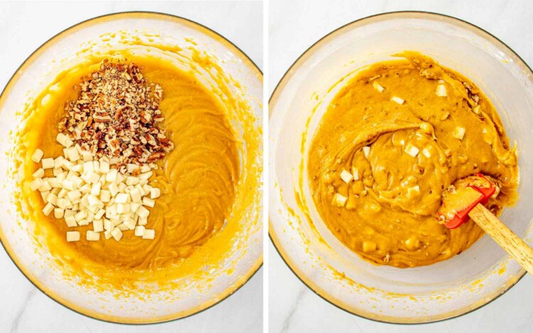process shots showing how to make pumpkin spice blondies.