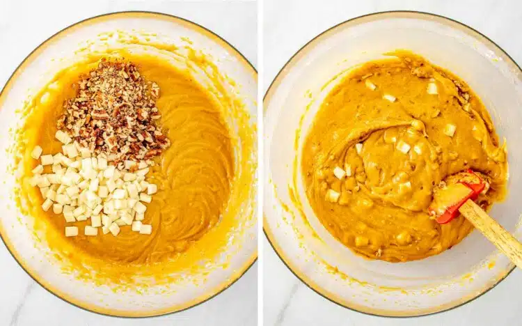 process shots showing how to make pumpkin spice blondies.