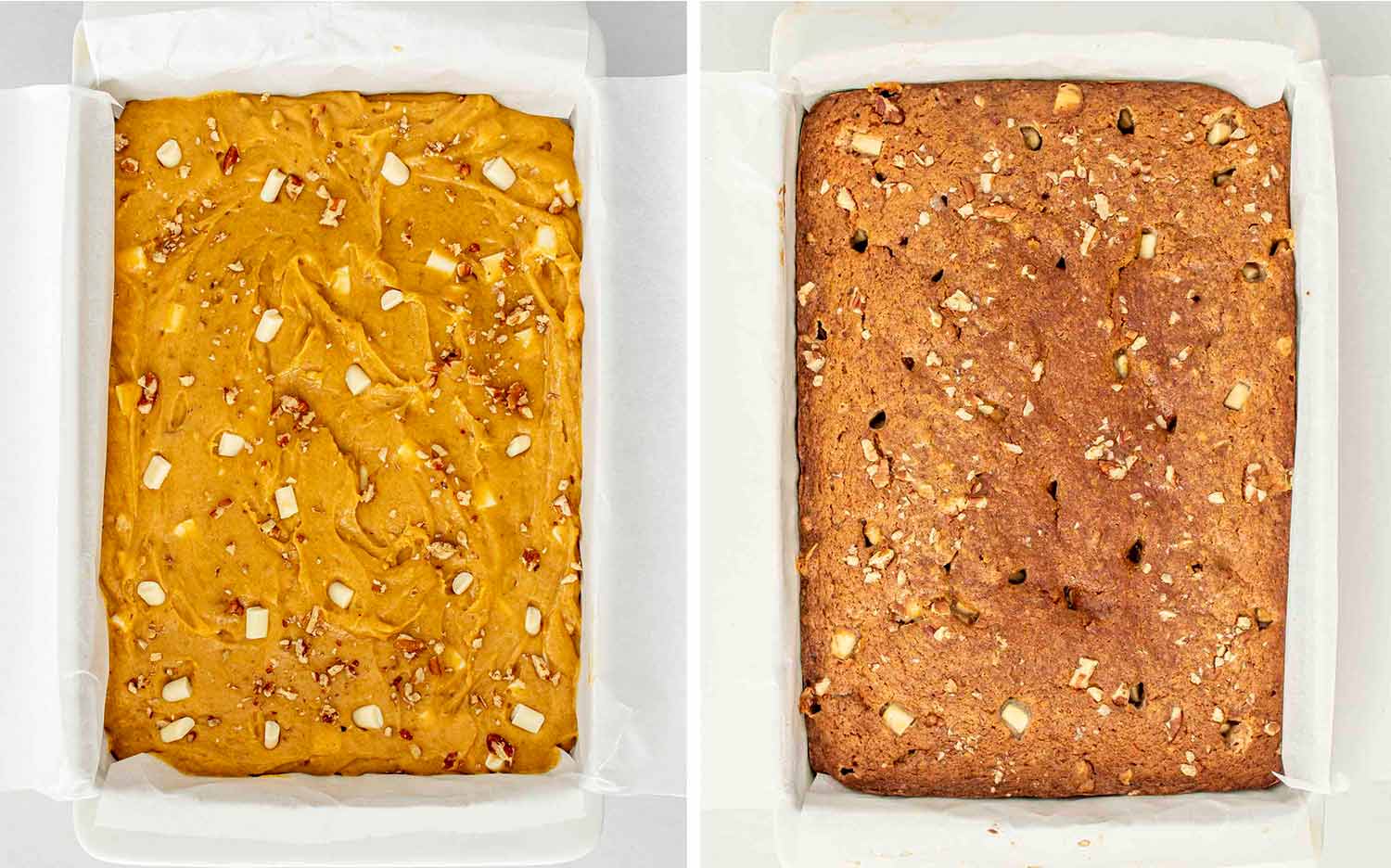 process shots showing how to make pumpkin spice blondies.