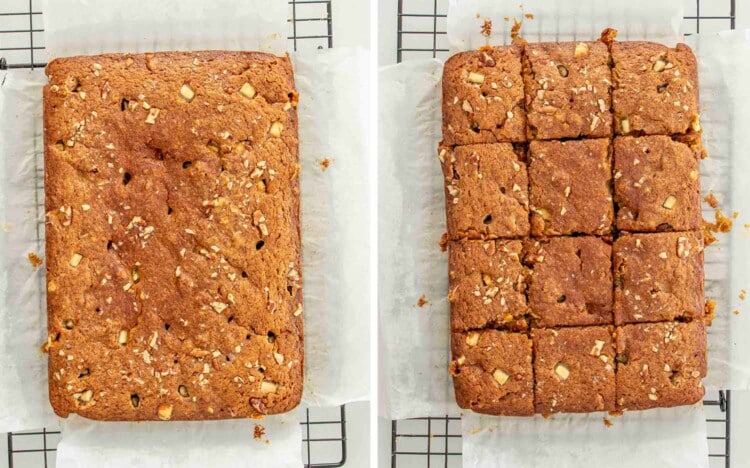 process shots showing how to make pumpkin spice blondies.